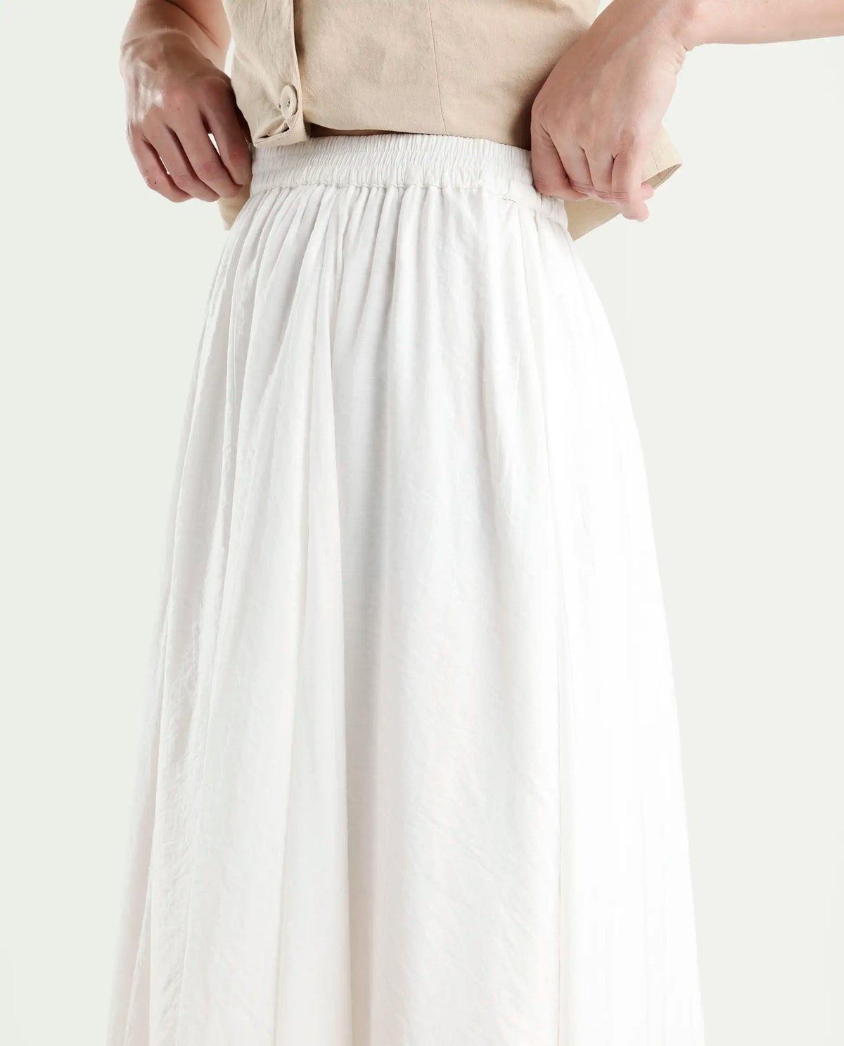 Rareism Women's Misky Off White Viscose Blend A-Line Plain Skirt