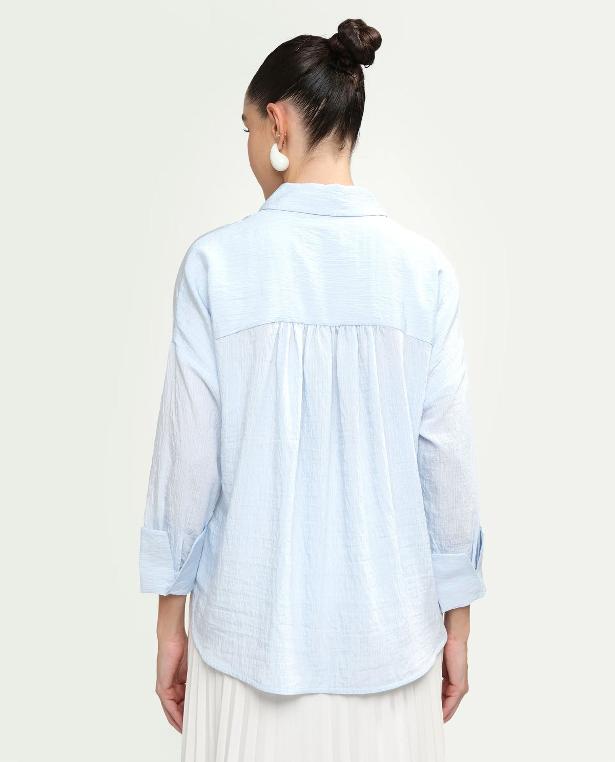 Rareism Women's Davi Light Blue Viscose Blend Full Sleeve Collared Relaxed Plain Shirt