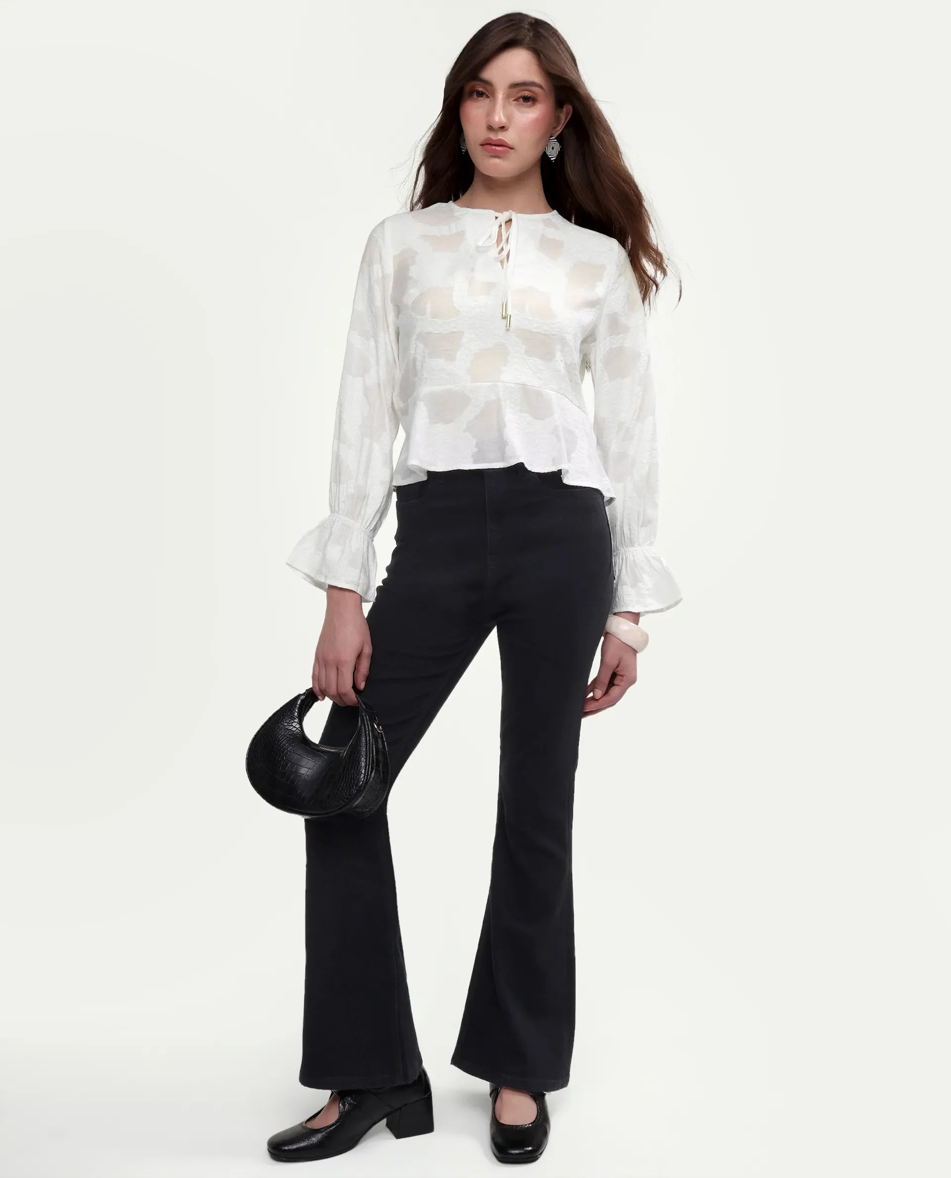 Rareism Women's Daro Offwhite Viscose Blend Tie-Up Regular Plain Top