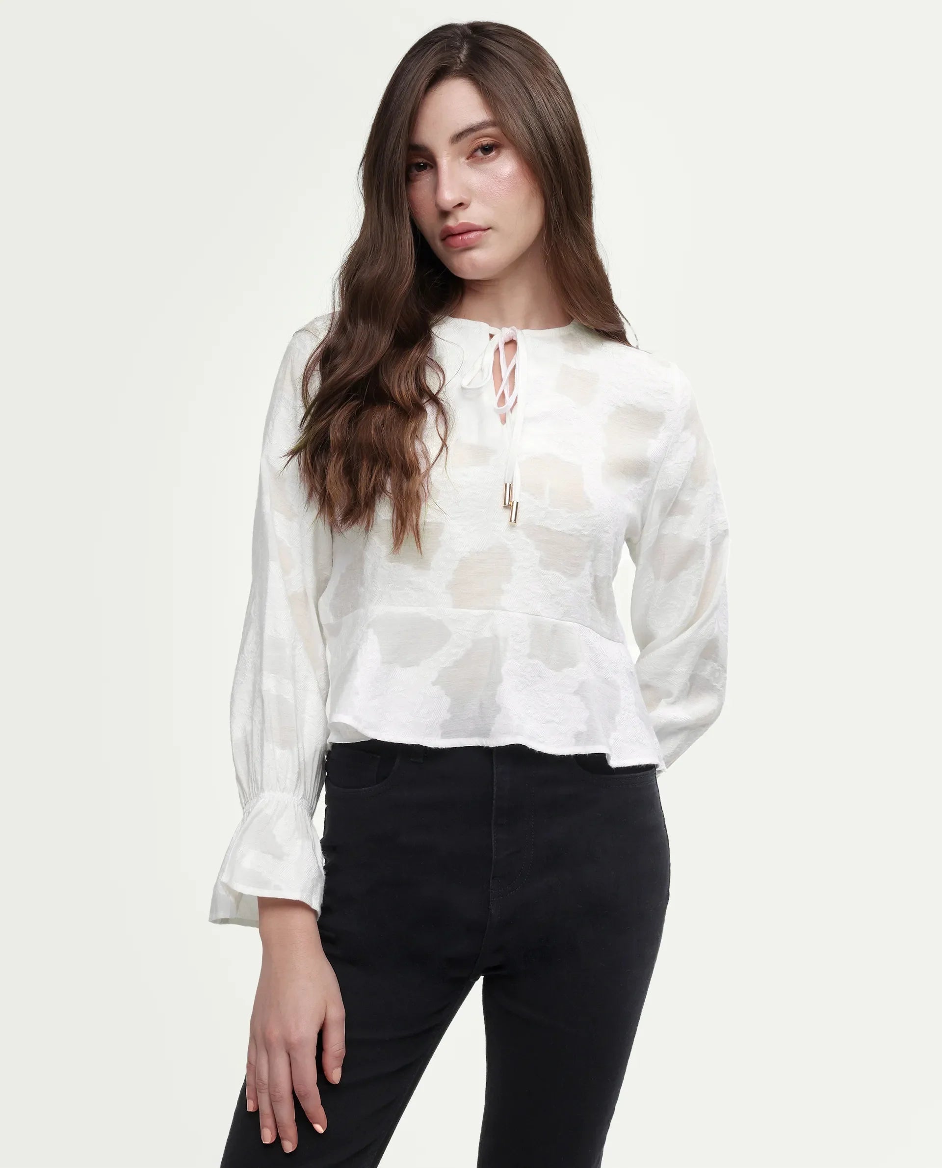 Rareism Women's Daro Offwhite Viscose Blend Tie-Up Regular Plain Top