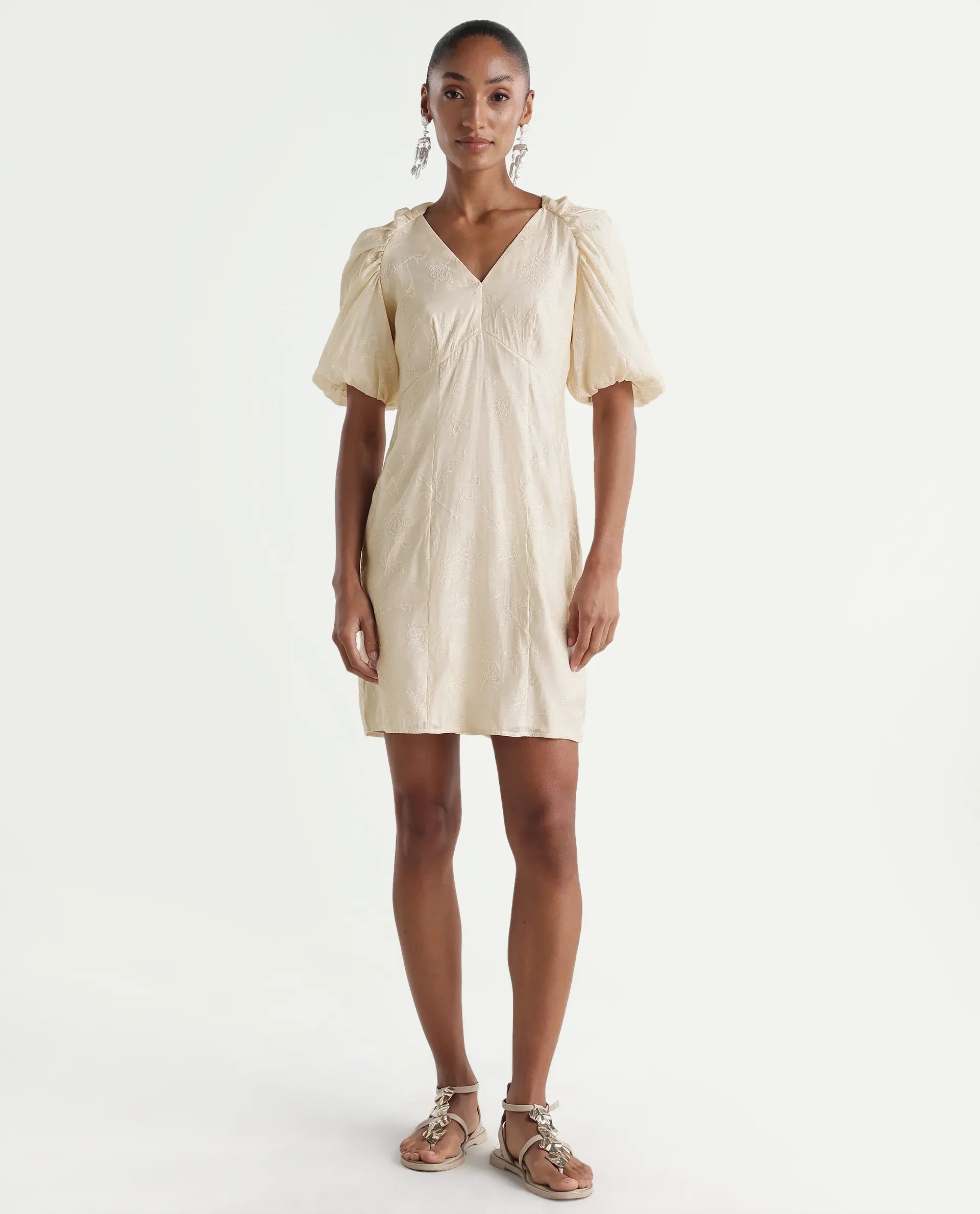 Rareism Women's Tash Pastel Beige Viscose Bodycon Plain Dress