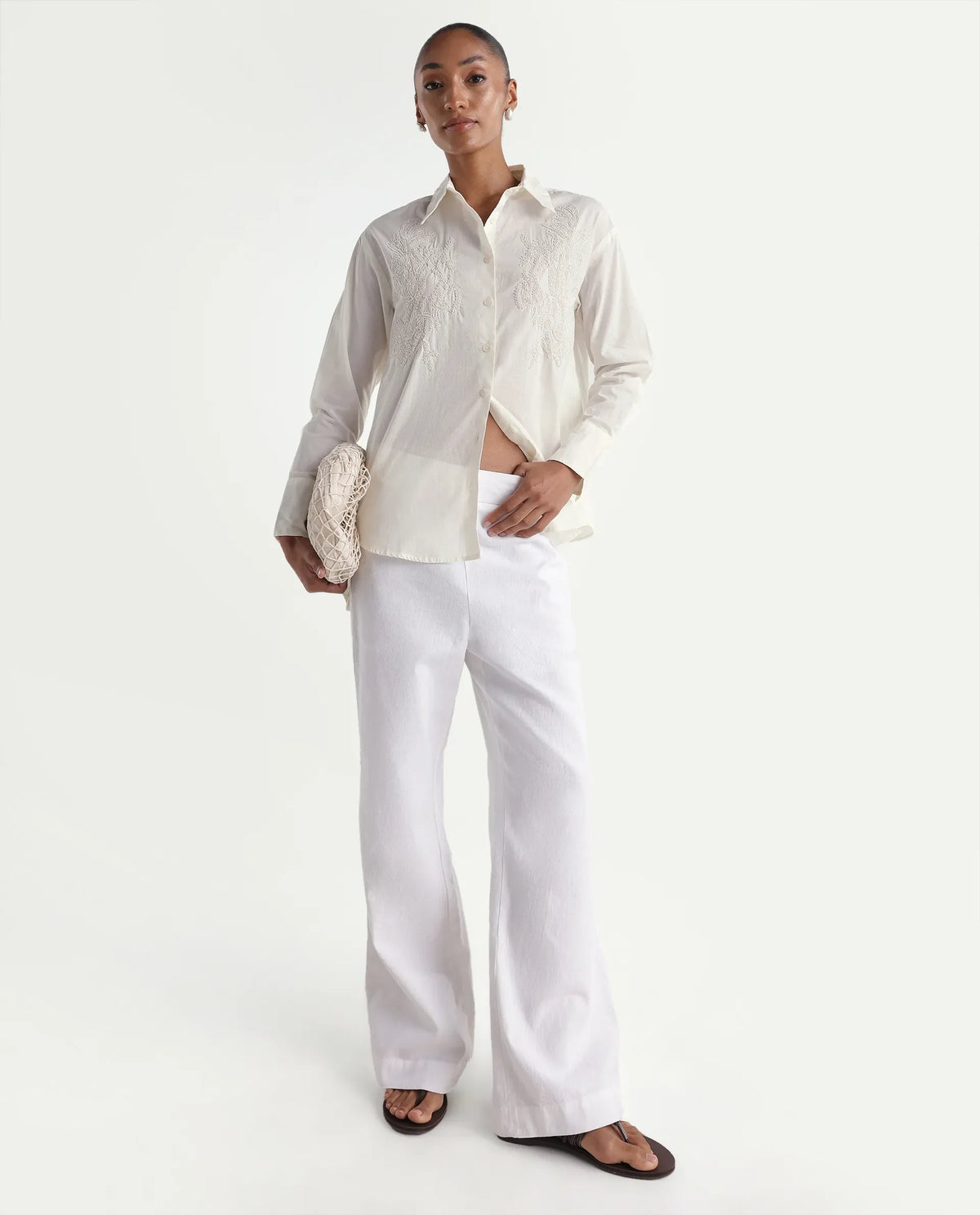 Rareism Women's Torim Light Off White Cotton Spread Collar Button Regular Plain Shirt