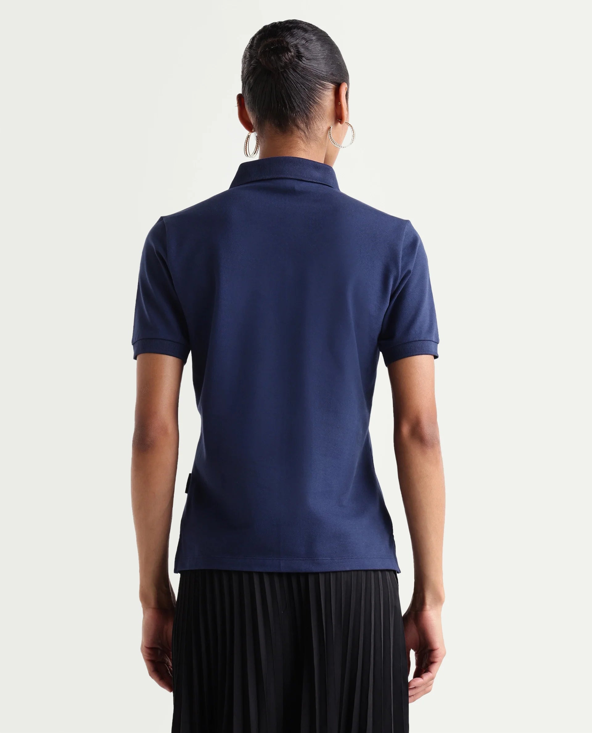 Rareism Women's Basic Rr-Corp-Elane Navy Cotton CollaredRegular Plain Polo