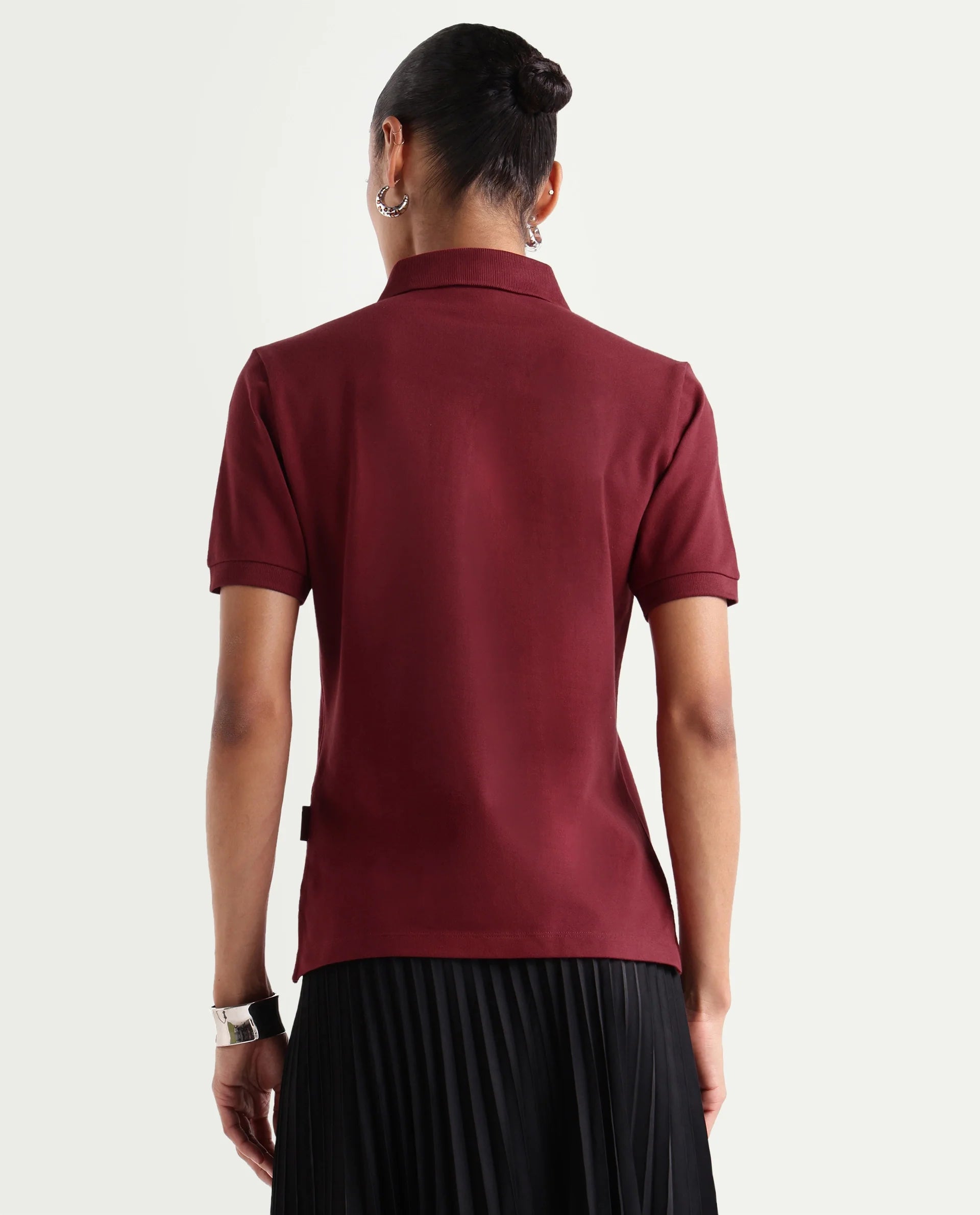 Rareism Women's Basic Rr-Corp-Elane Dark Red Cotton CollaredRegular Plain Polo