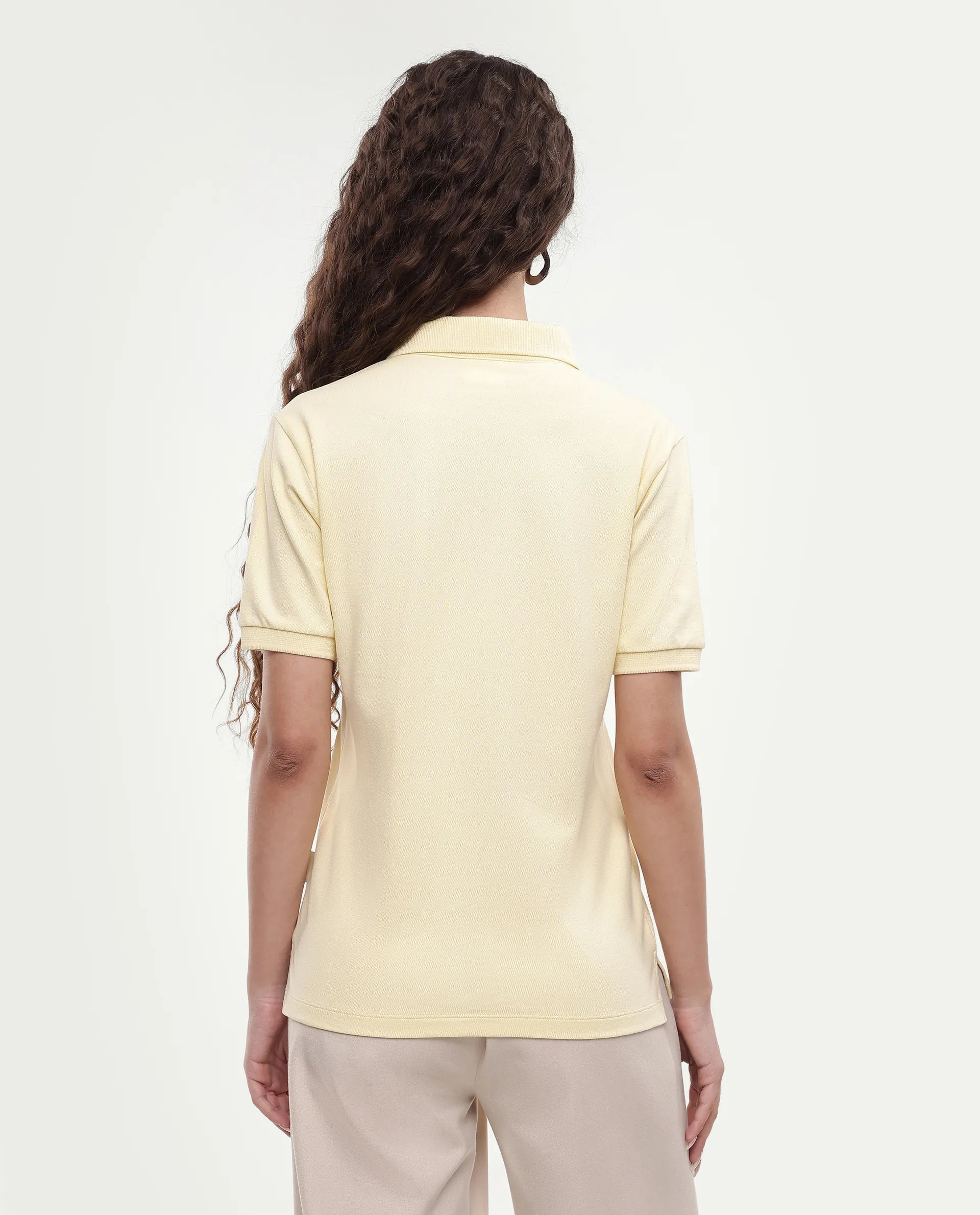 Rareism Women's Basic Rr-Corp-Elane Light Yellow Cotton CollaredRegular Plain Polo