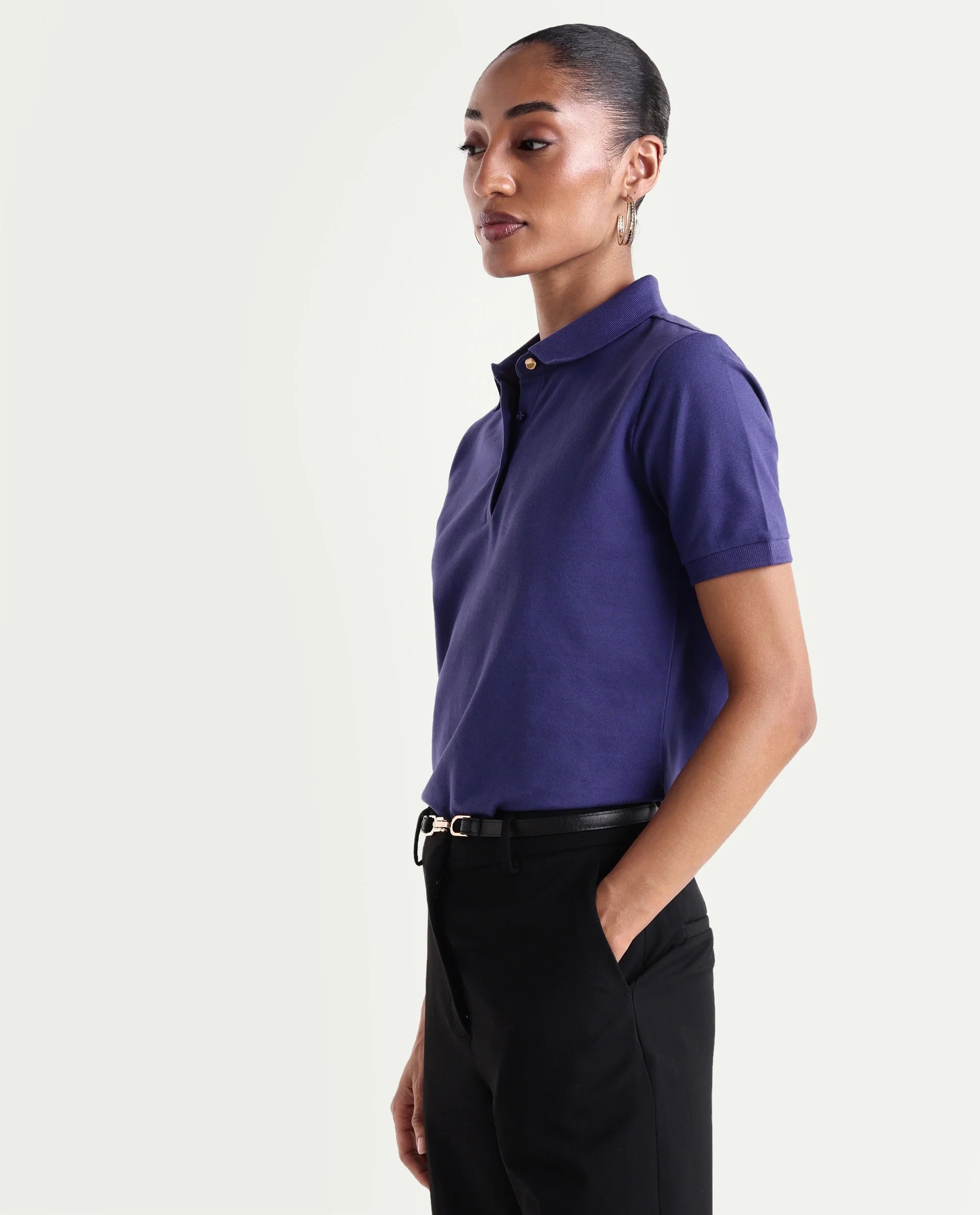 Rareism Women's Basic Rr-Corp-Elane Purple Cotton CollaredRegular Plain Polo