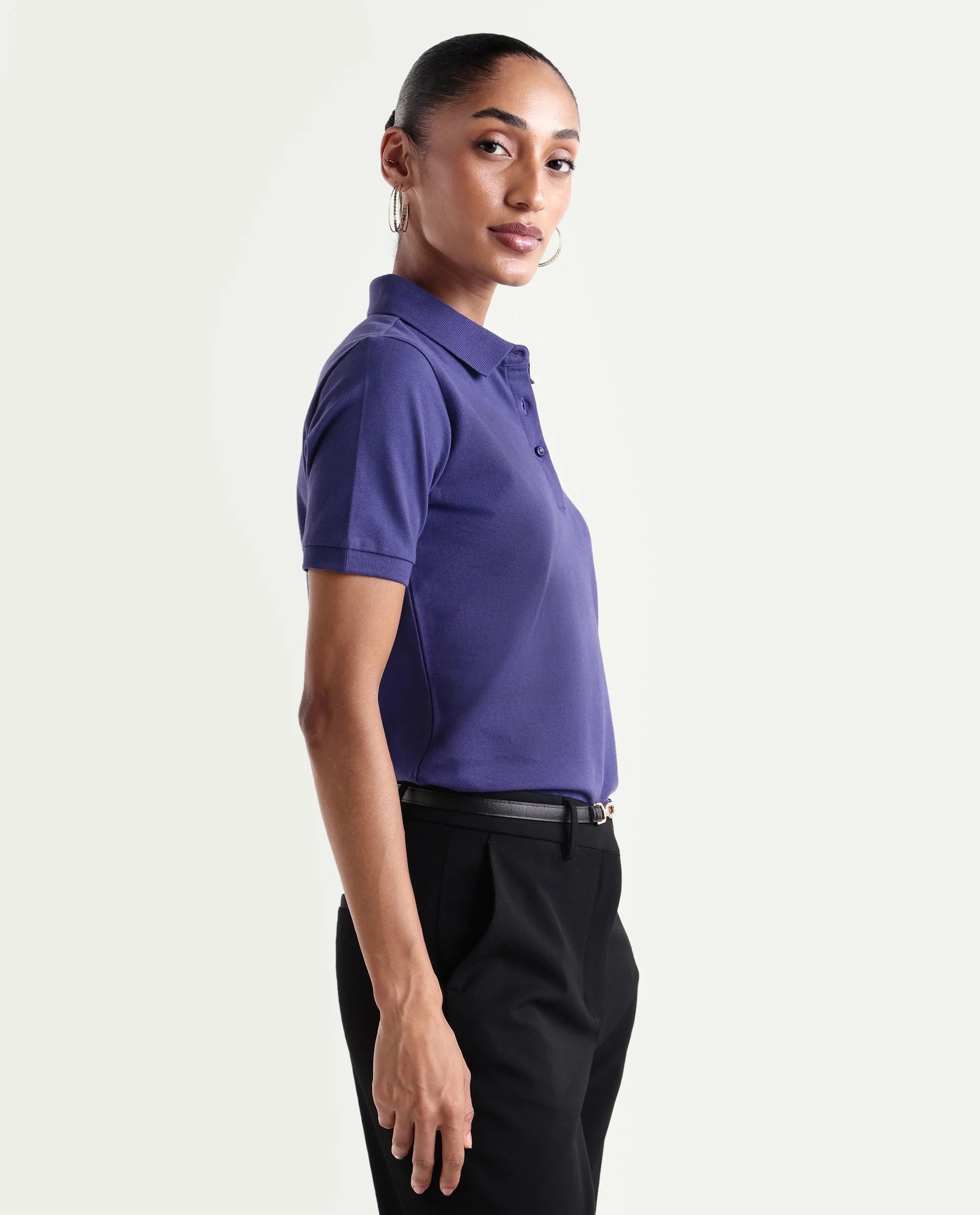 Rareism Women's Basic Rr-Corp-Elane Purple Cotton CollaredRegular Plain Polo