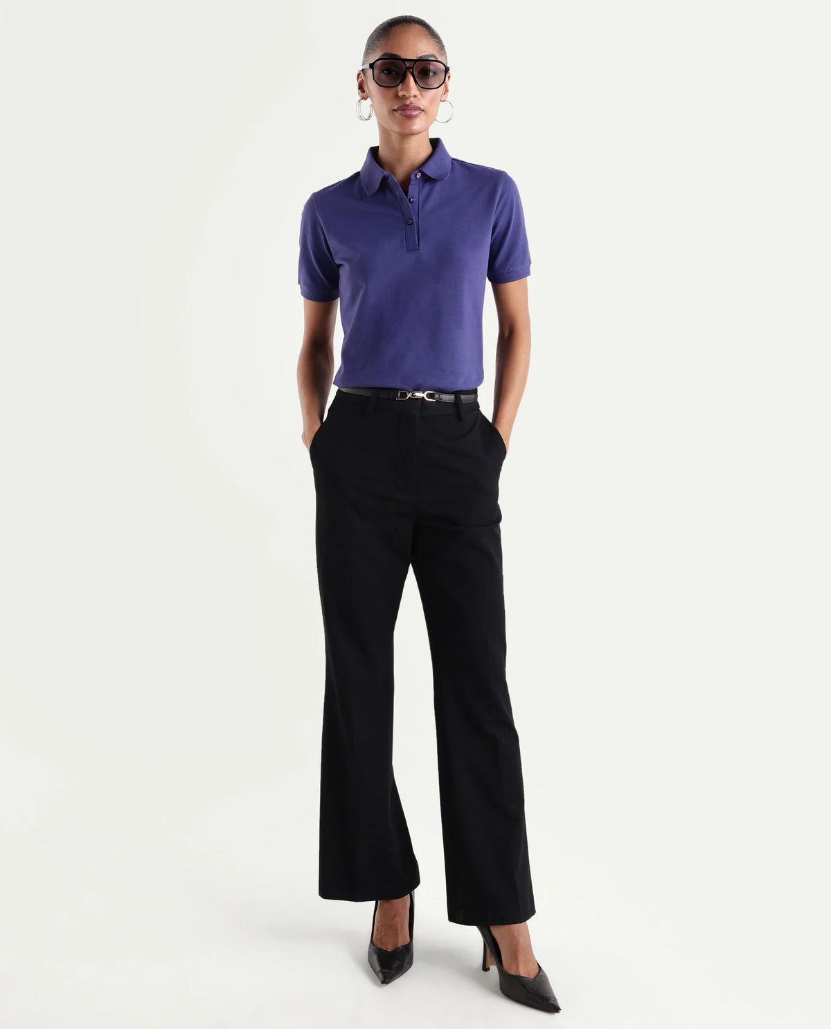 Rareism Women's Basic Rr-Corp-Elane Purple Cotton CollaredRegular Plain Polo