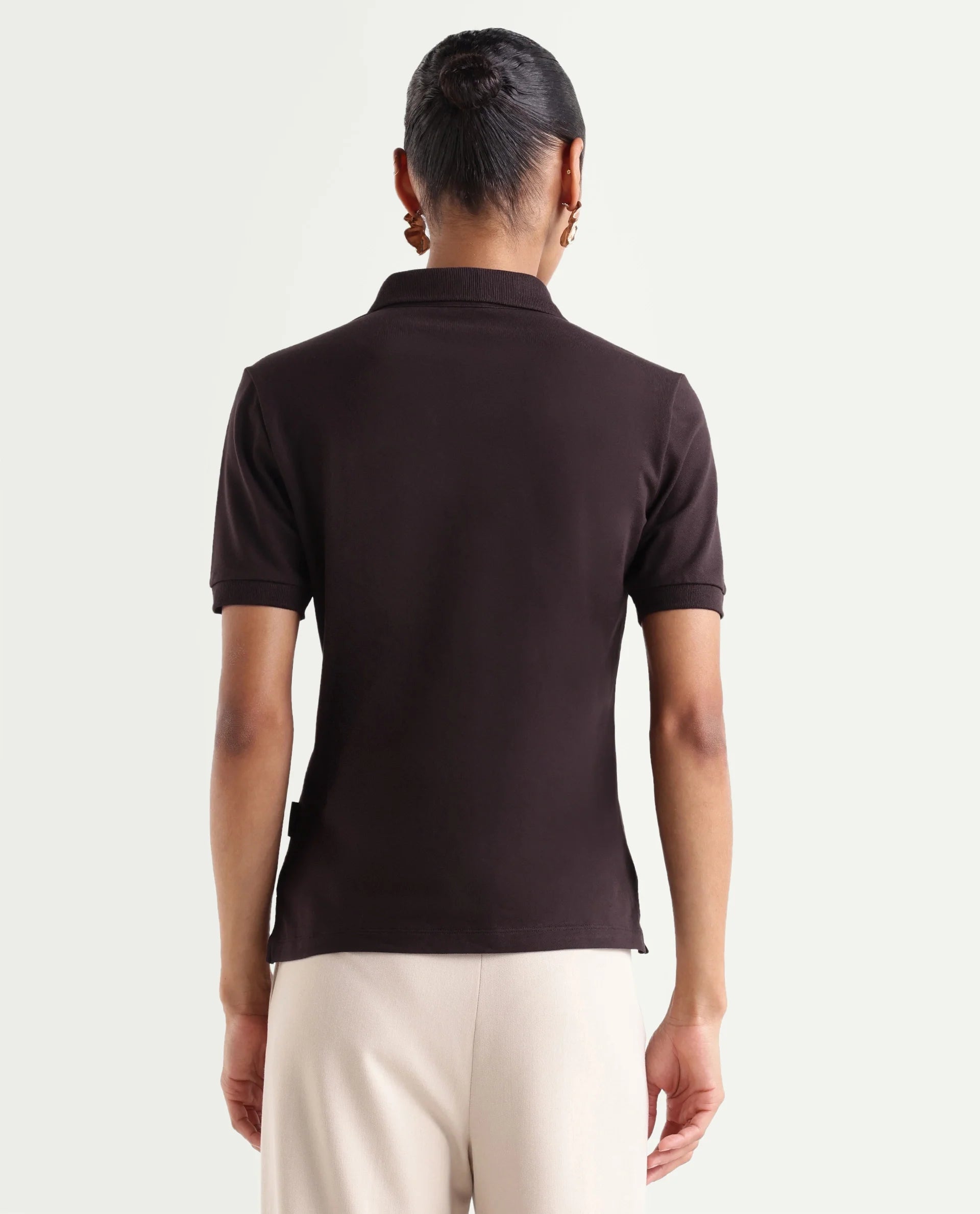 Rareism Women's Basic Rr-Corp-Elane Dark Brown Cotton Blend Collar Regular Plain Polo
