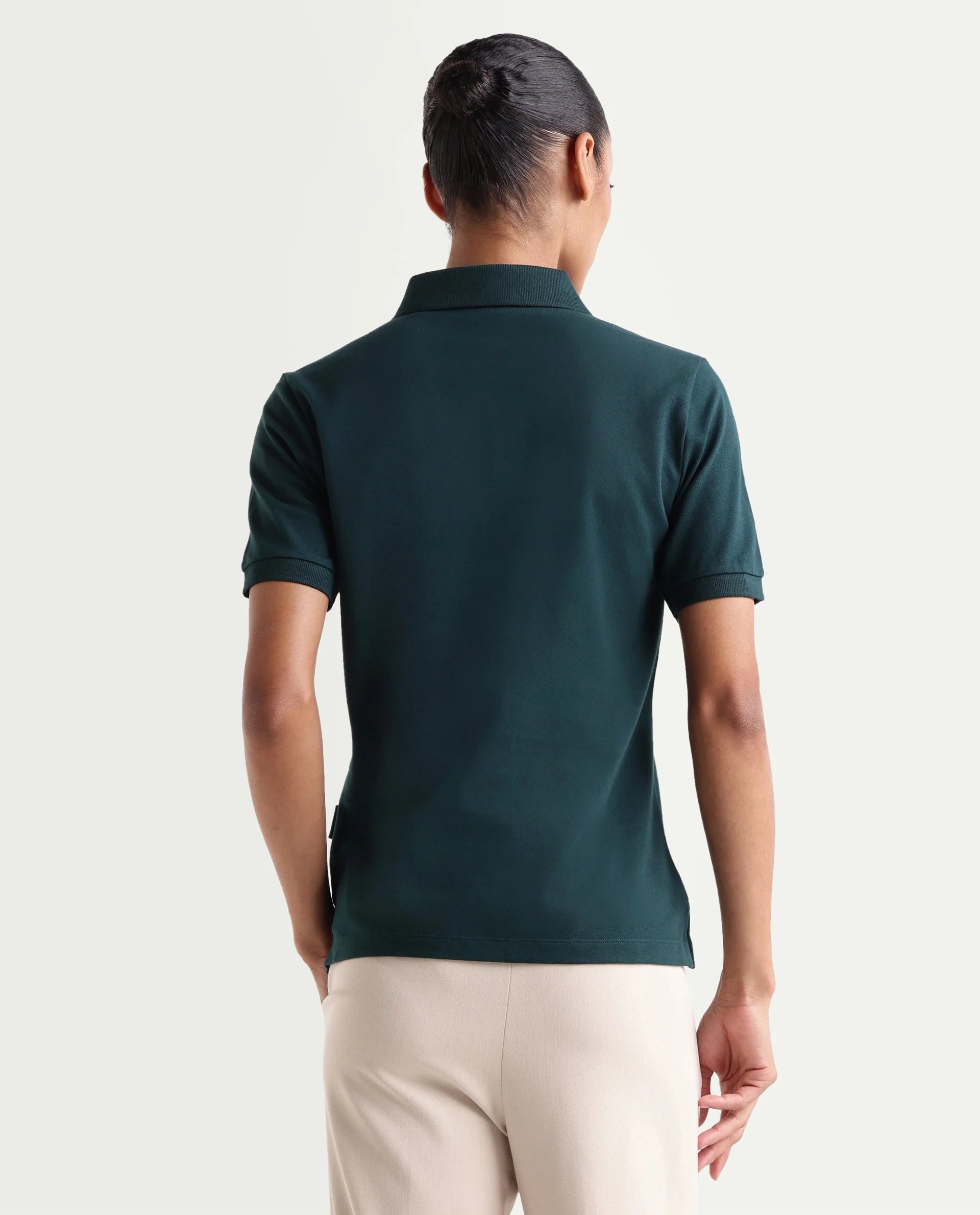Rareism Women's Basic Rr-Corp-Elane Dark Green Cotton CollaredRegular Plain Polo