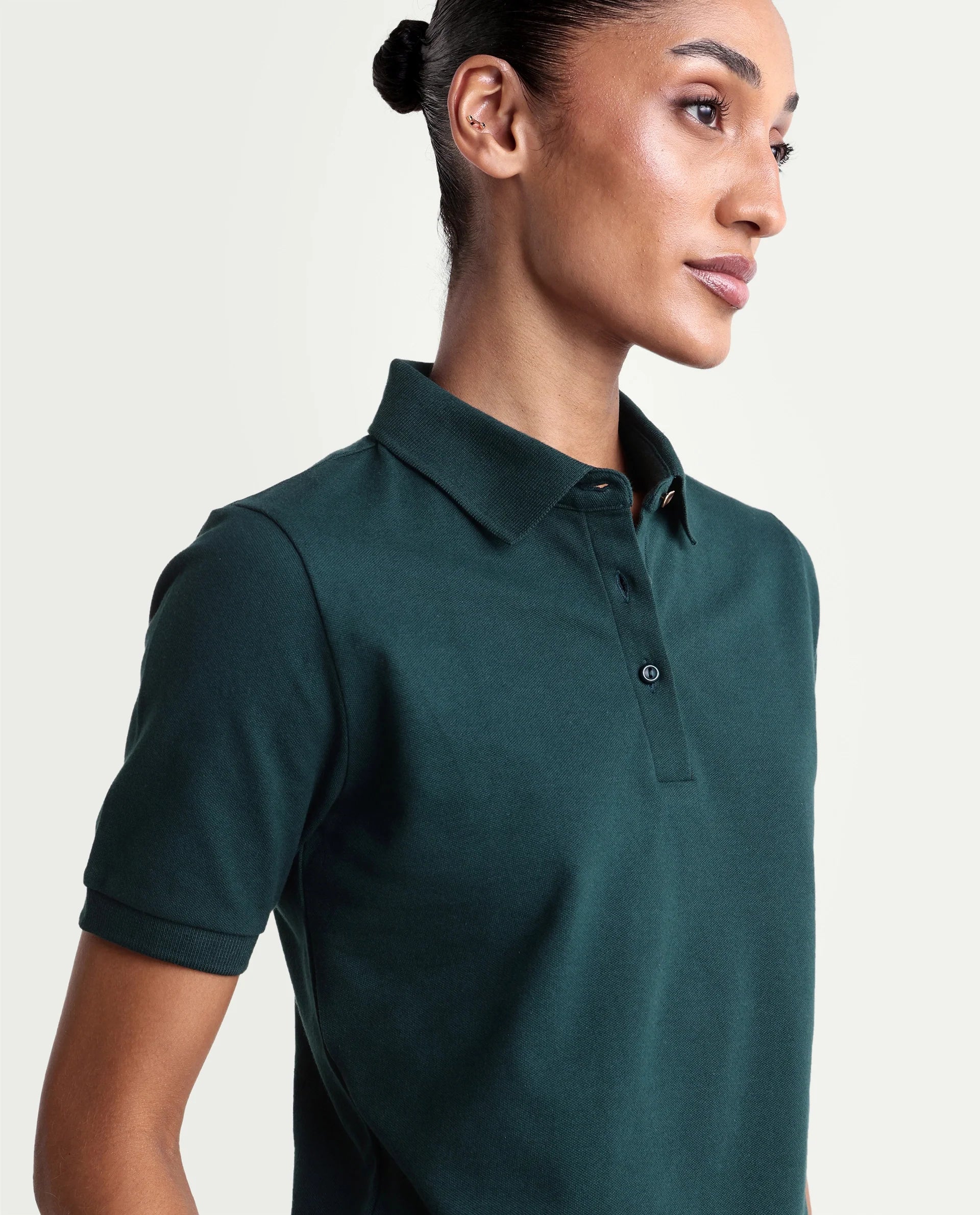 Rareism Women's Basic Rr-Corp-Elane Dark Green Cotton CollaredRegular Plain Polo
