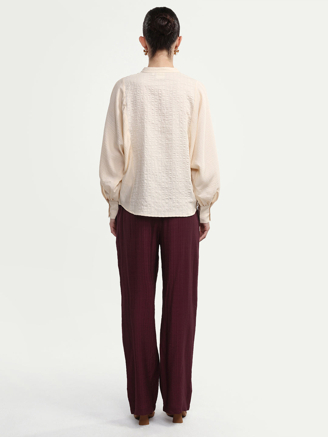 Rareism Women's Dano-B Maroon Viscose Blend Drawstring Wide Plain Trouser
