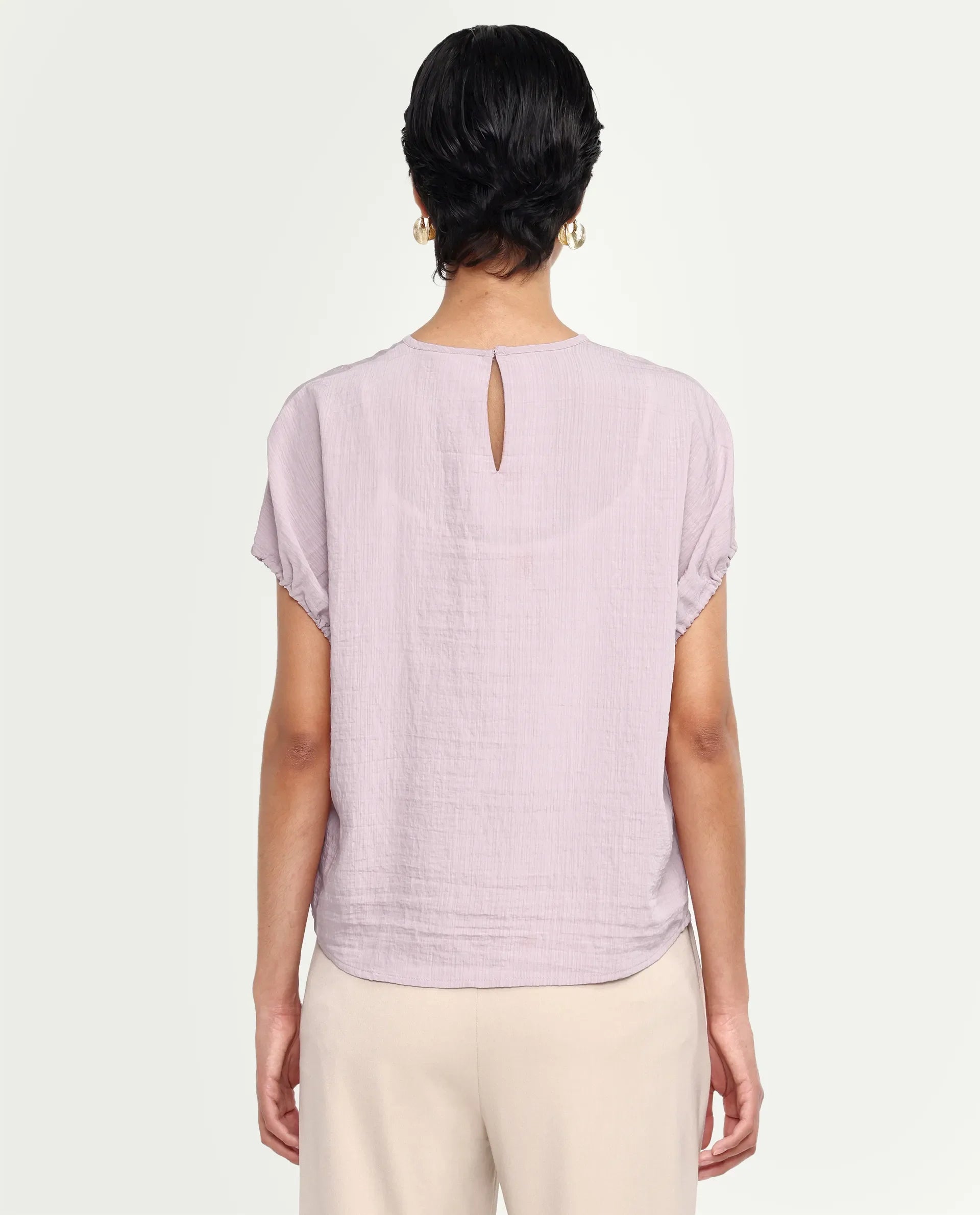 Rareism Women's Deno Dusky Pink Viscose Blend Crew Neck Button Regular Plain Top