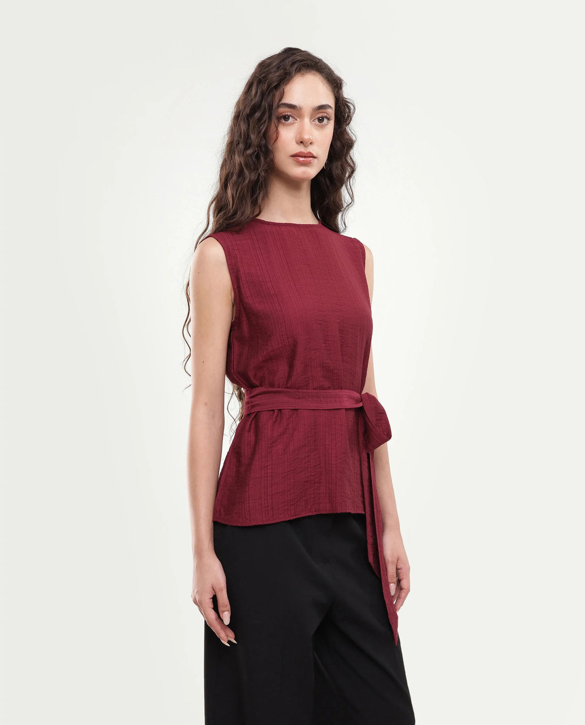 Rareism Women's Deya Maroon Viscose Blend Crew Neck Button And Zip Regular Plain Top