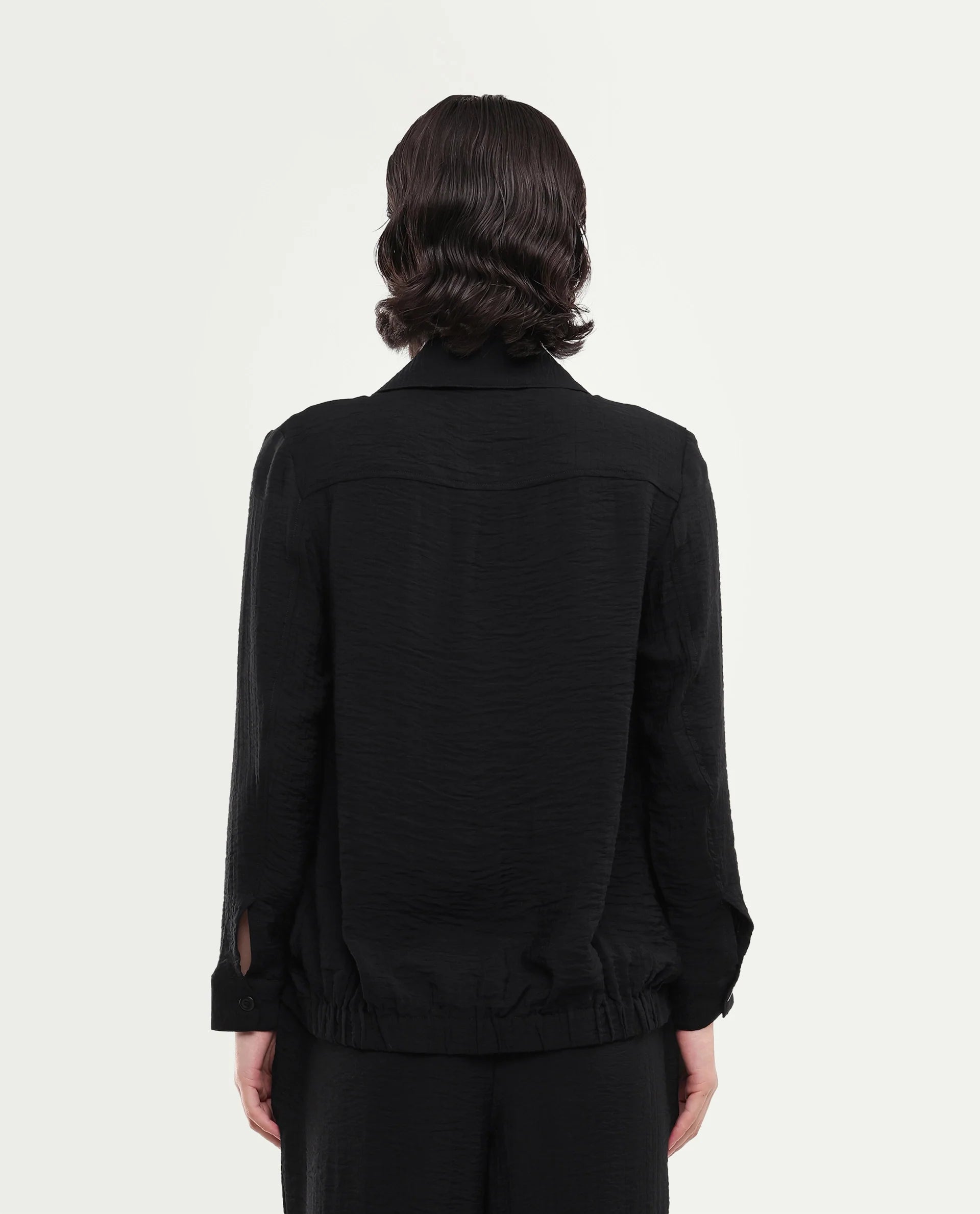 Rareism Women's Dion-T Black Viscose Blend Spread Collar Boxy Plain Shacket