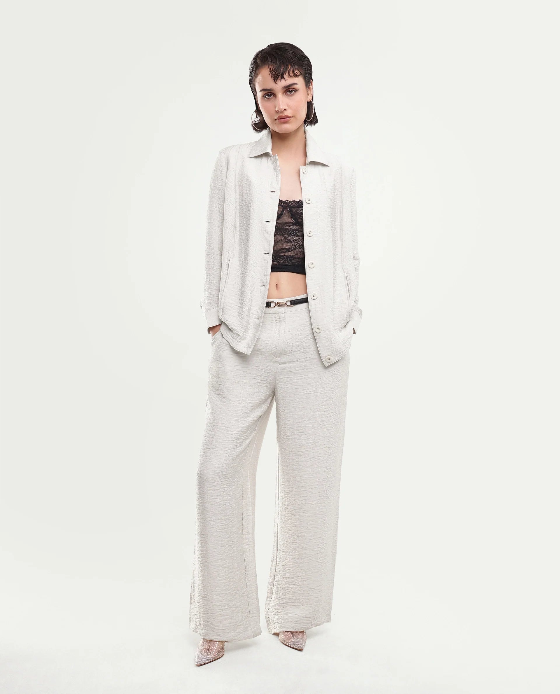 Rareism Women's Dion-B Off White Viscose Blend Button And Zip Straight Plain Trouser