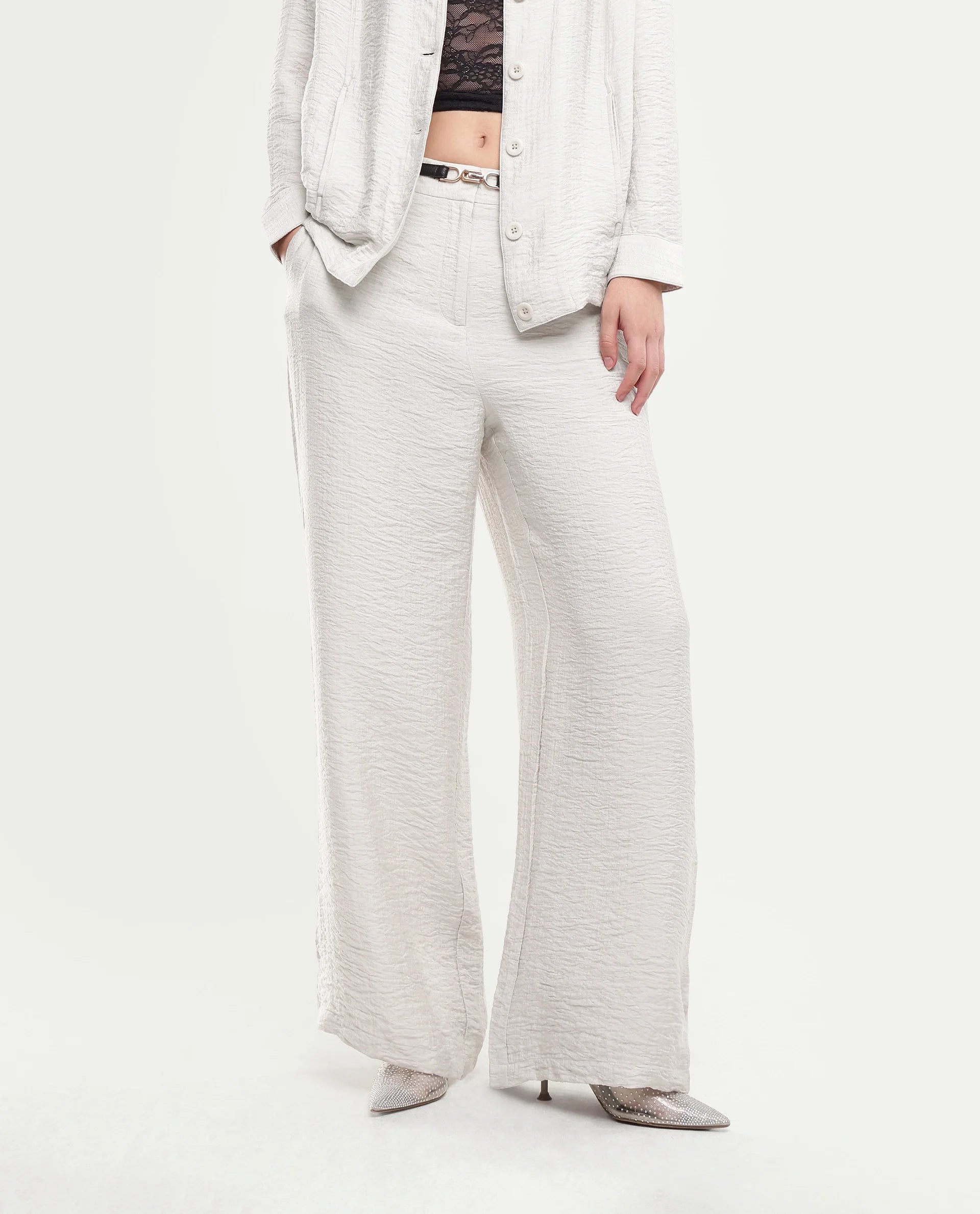 Rareism Women's Dion-B Off White Viscose Blend Button And Zip Straight Plain Trouser