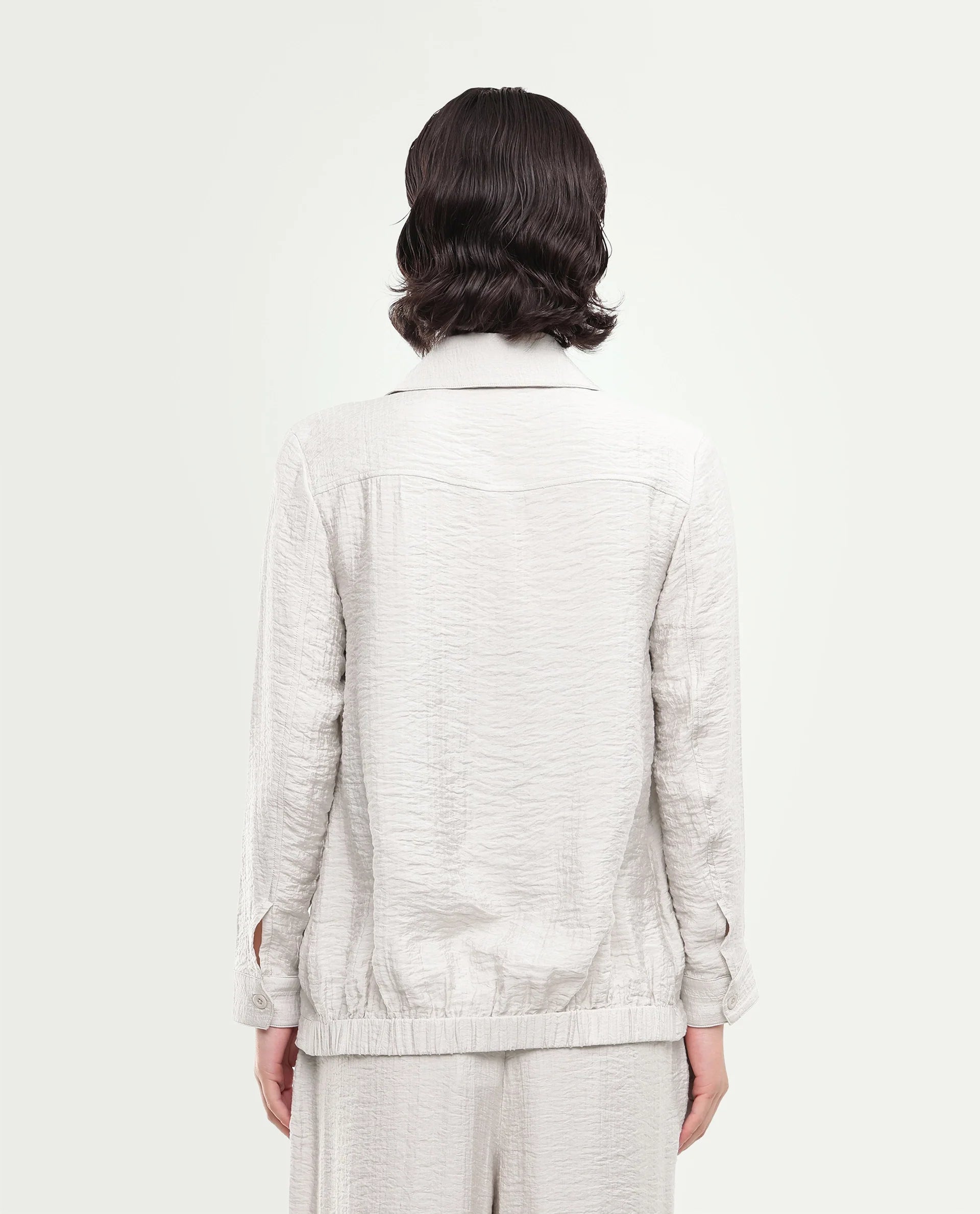 Rareism Women's Dion-T Off White Viscose Blend Spread Collar Button Boxy Plain Shacket