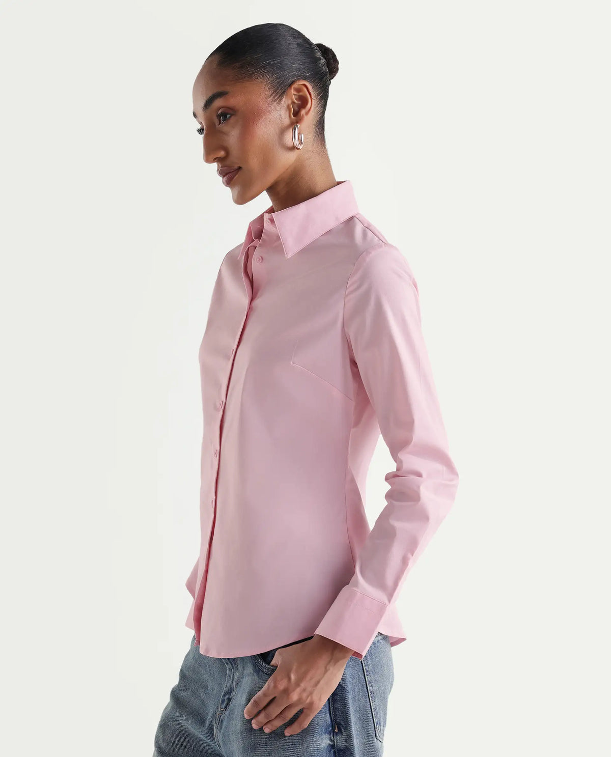 Rareism Women's Maven Pink Cotton Blend Spread Collar Fitted Plain Shirt
