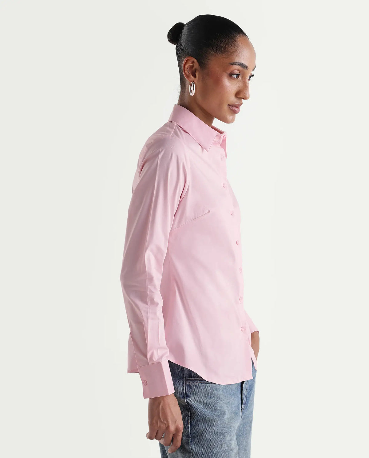 Rareism Women's Maven Pink Cotton Blend Spread Collar Fitted Plain Shirt