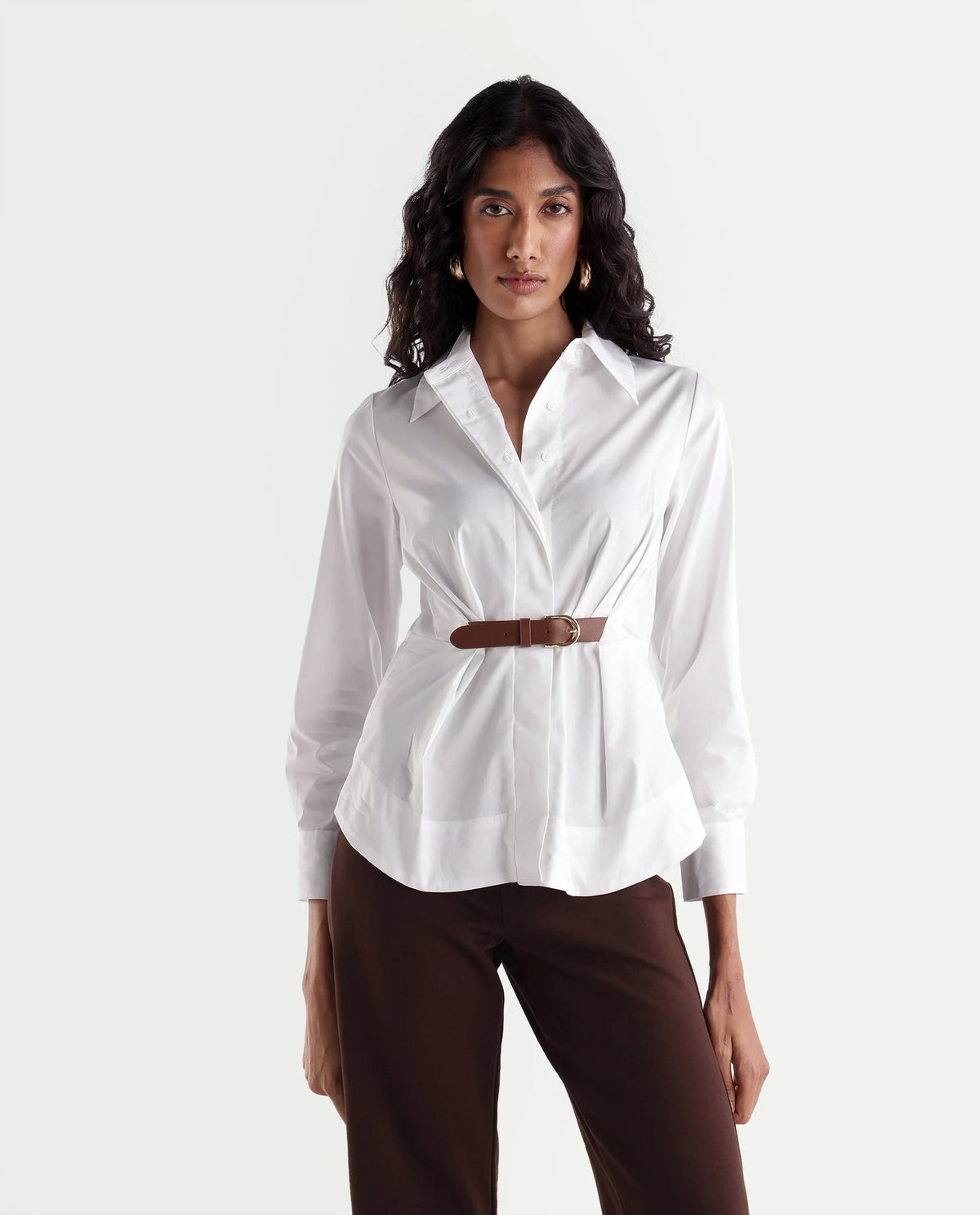 Rareism Women's Onio Off White Plain Cotton Blend Regular Long Sleeves Shirt