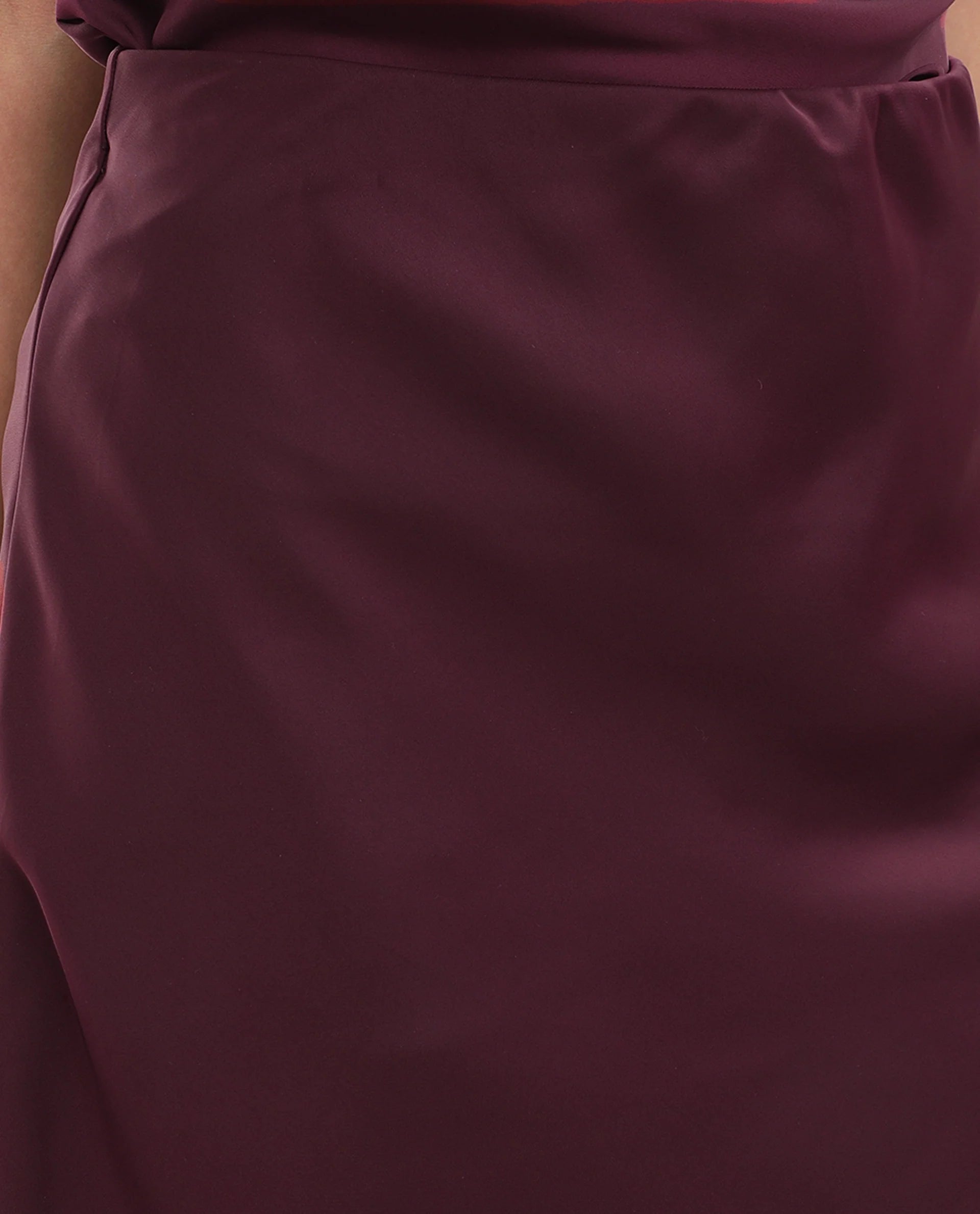 Rareism Women's Petir Dark Maroon Polyester Elastic Bodycon Plain Skirt