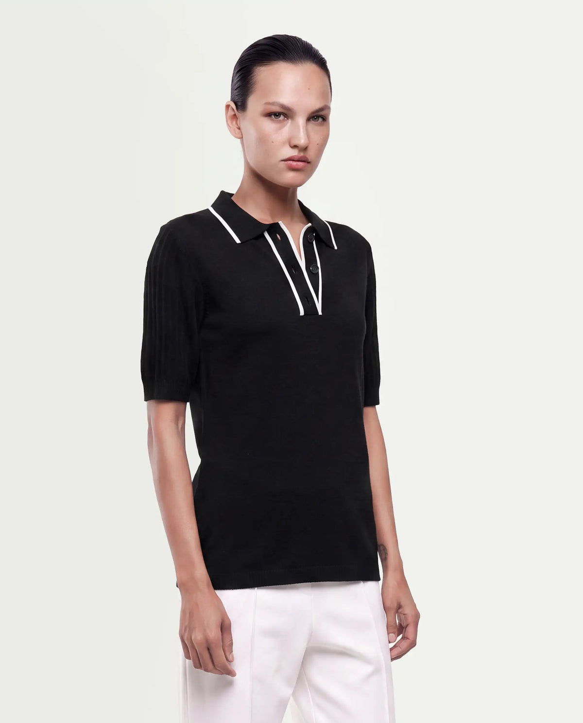 Rareism Women's Knitupaw26 Black Viscose Blend Spread Collar Regular Fit Plain Top
