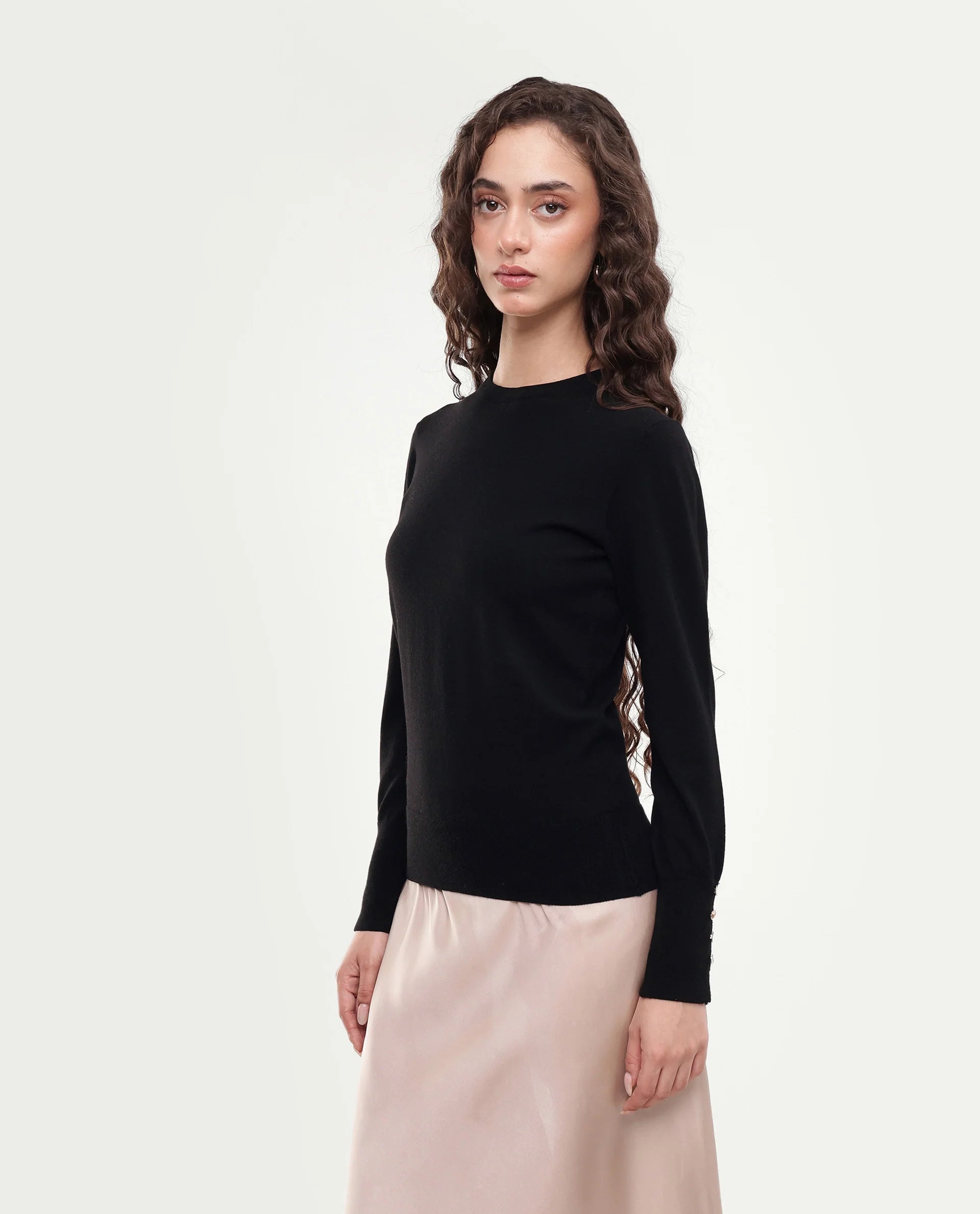 Rareism Women's Loran Black Solid Viscose Blend Regular Fit Full Sleeve Top