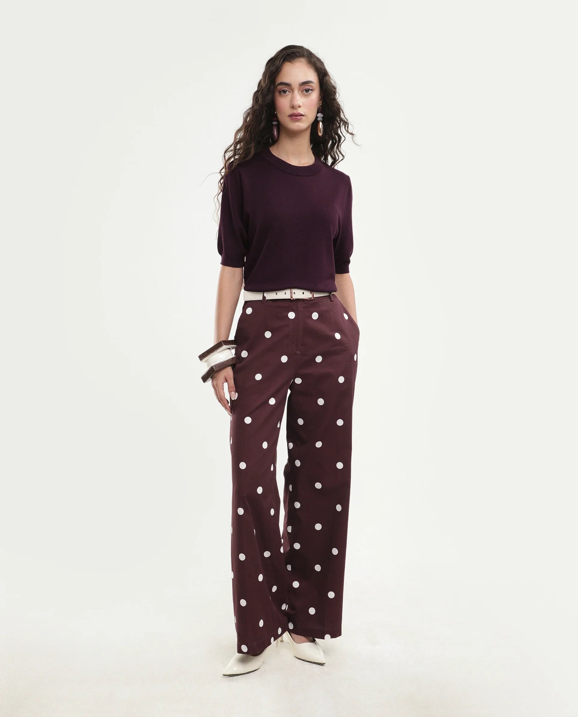 Rareism Women's Rohrdoaw26 Dark Maroon Viscose Blend Crew Neck Regular Fit Plain Top
