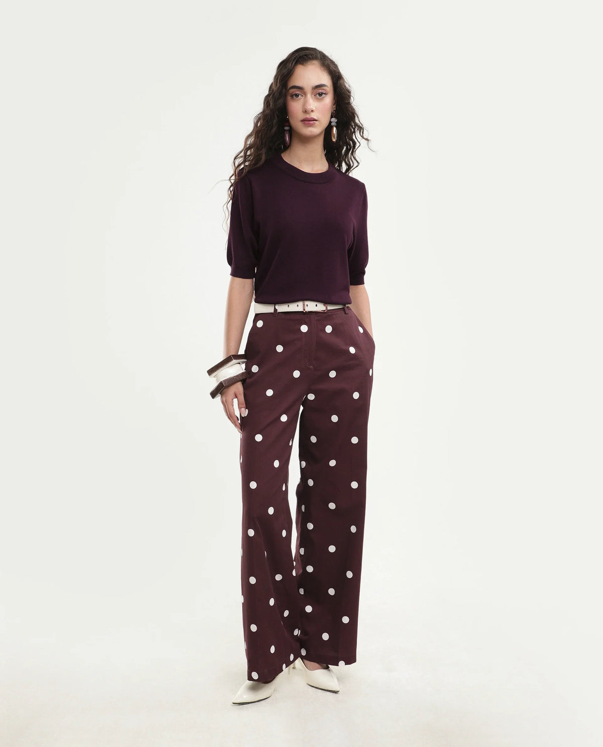 Rareism Women's Rohrdoaw26 Dark Maroon Viscose Blend Crew Neck Regular Fit Plain Top