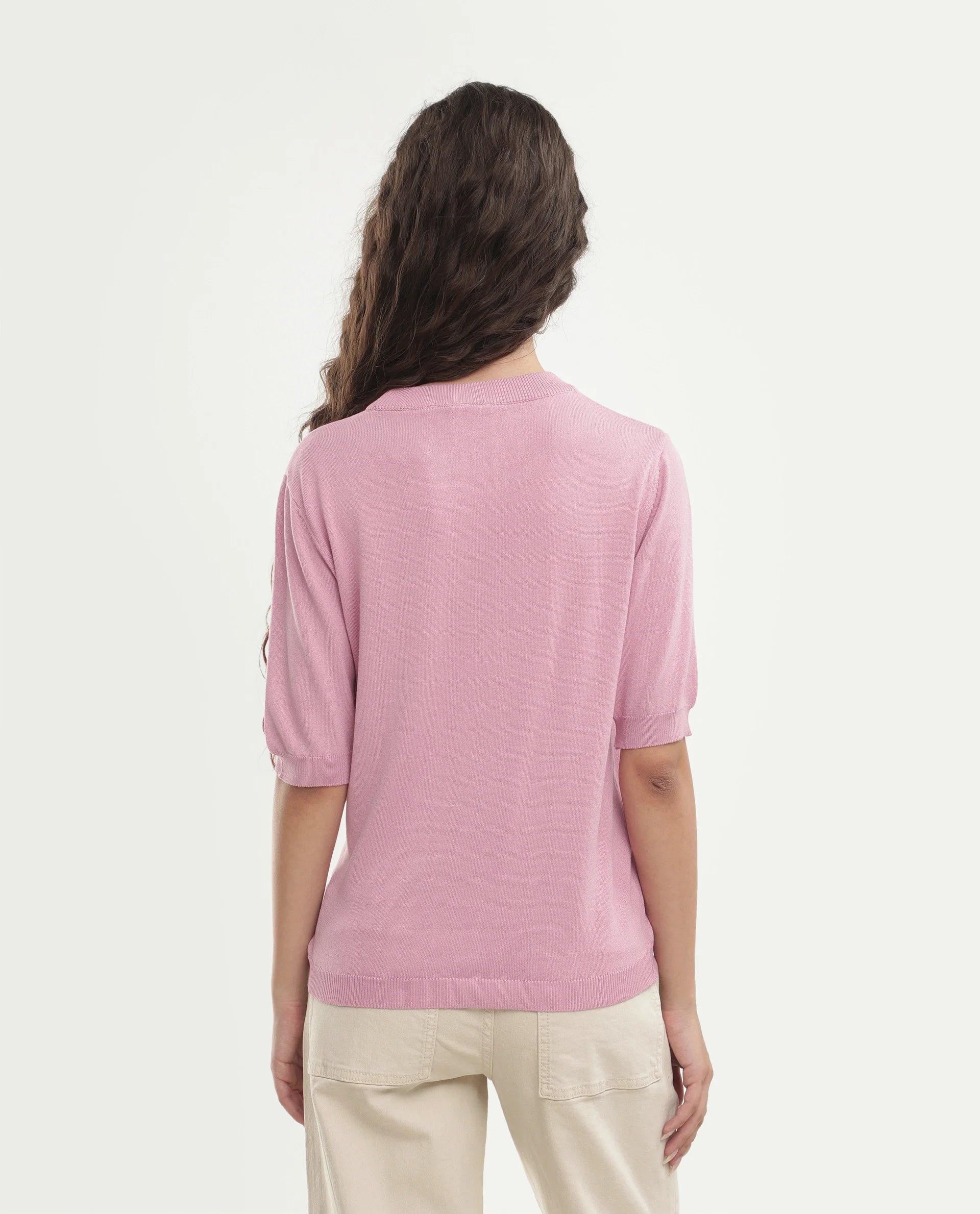 Rareism Women's Rohrdoaw26 Dusky Pink Viscose Blend Crew Neck Regular Fit Plain Top