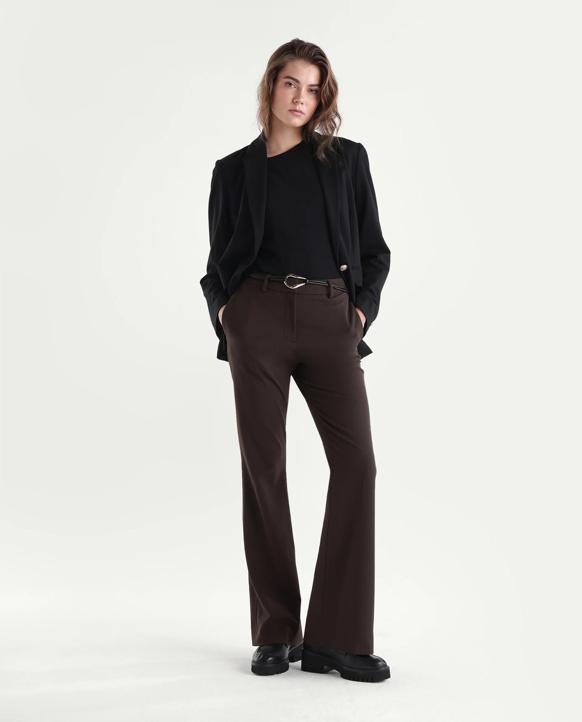 Rareism Women's Frare-Aw26 Brown Polyester Blend Bootcut Plain Trouser