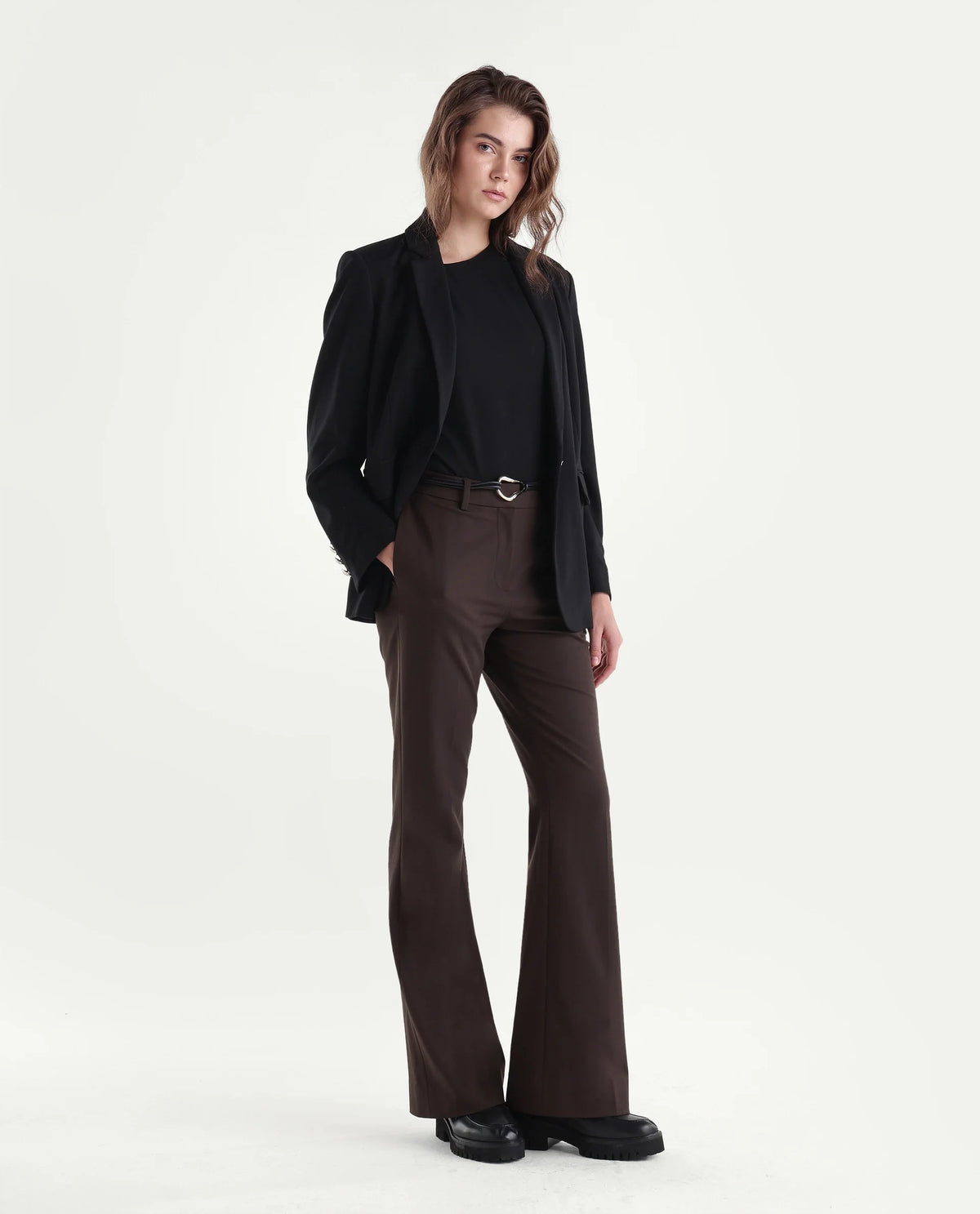 Rareism Women's Frare-Aw26 Brown Polyester Blend Bootcut Plain Trouser