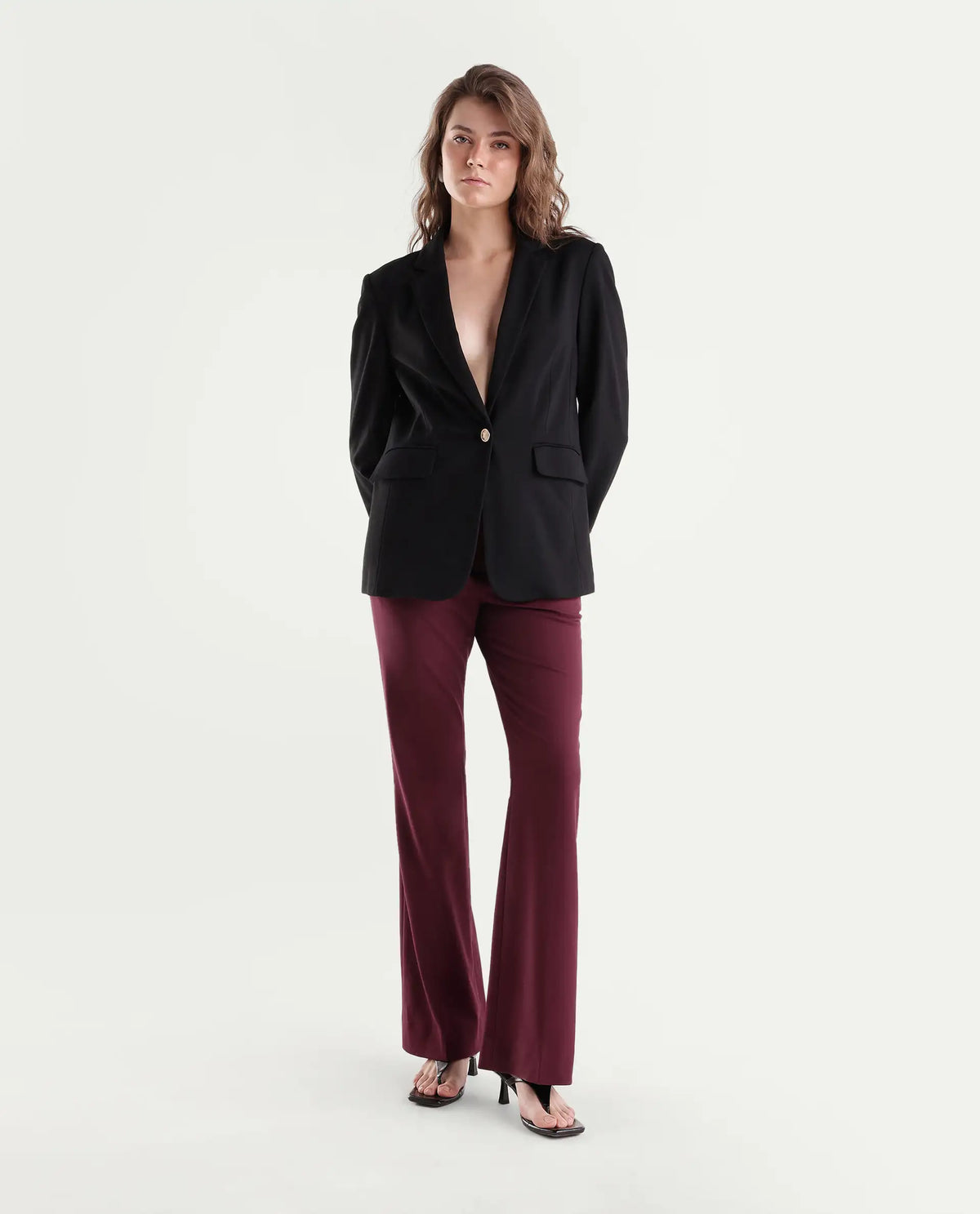 Rareism Women's Frare-Aw26 Dark Red Polyester Blend Bootcut Plain Trouser