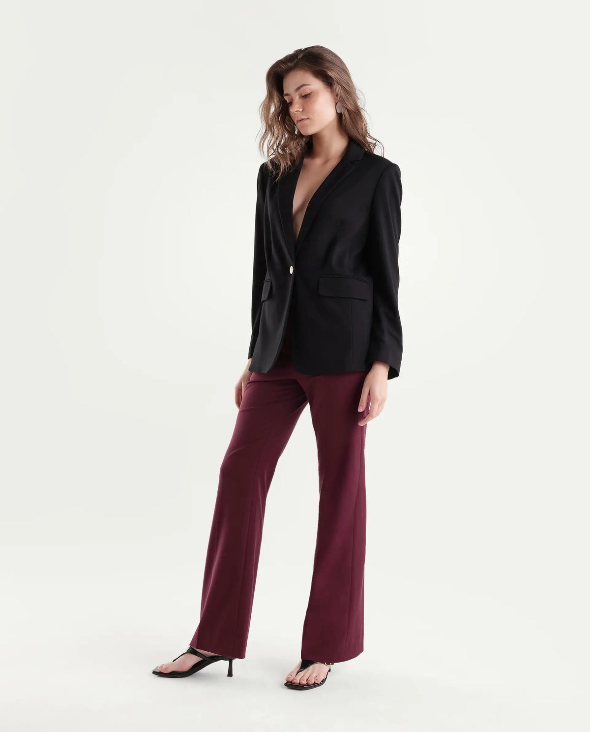Rareism Women's Frare-Aw26 Dark Red Polyester Blend Bootcut Plain Trouser