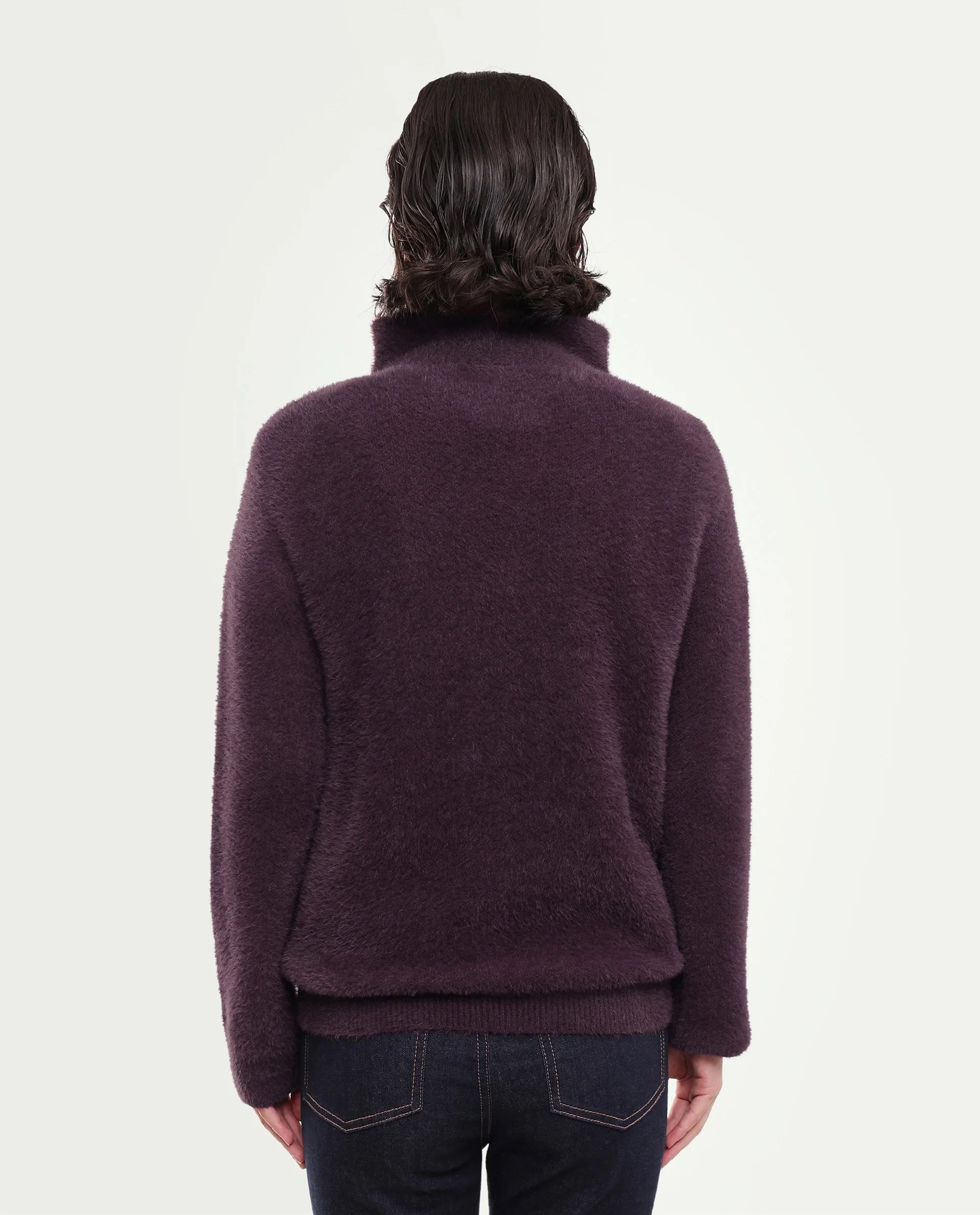 Rareism Women's Asseraw26 Dark Maroon Plain Nylon Blend Relaxed Long Sleeves Sweater