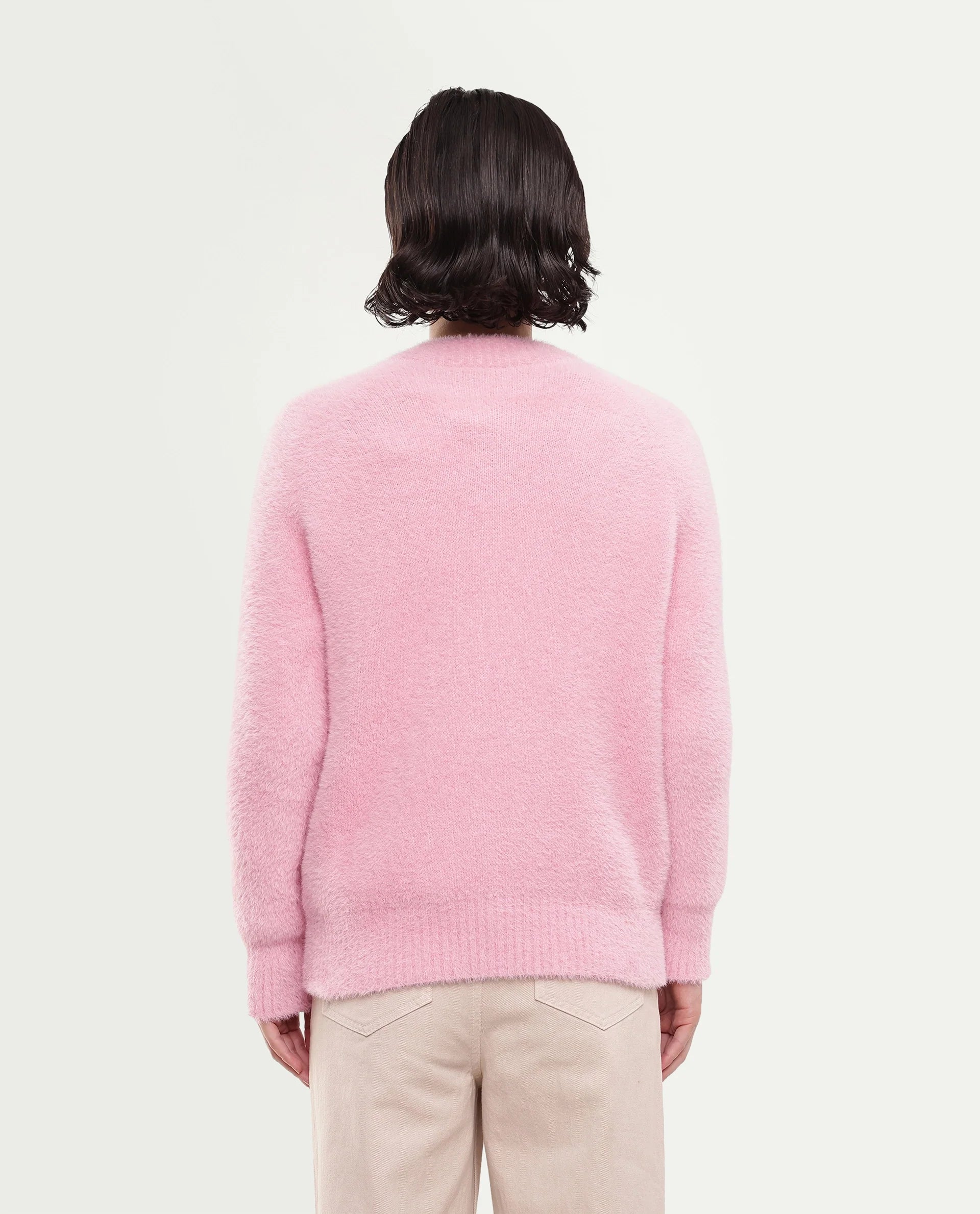 Rareism Women's Mitsi Light Peach Plain Nylon Relaxed Long Sleeves Sweater