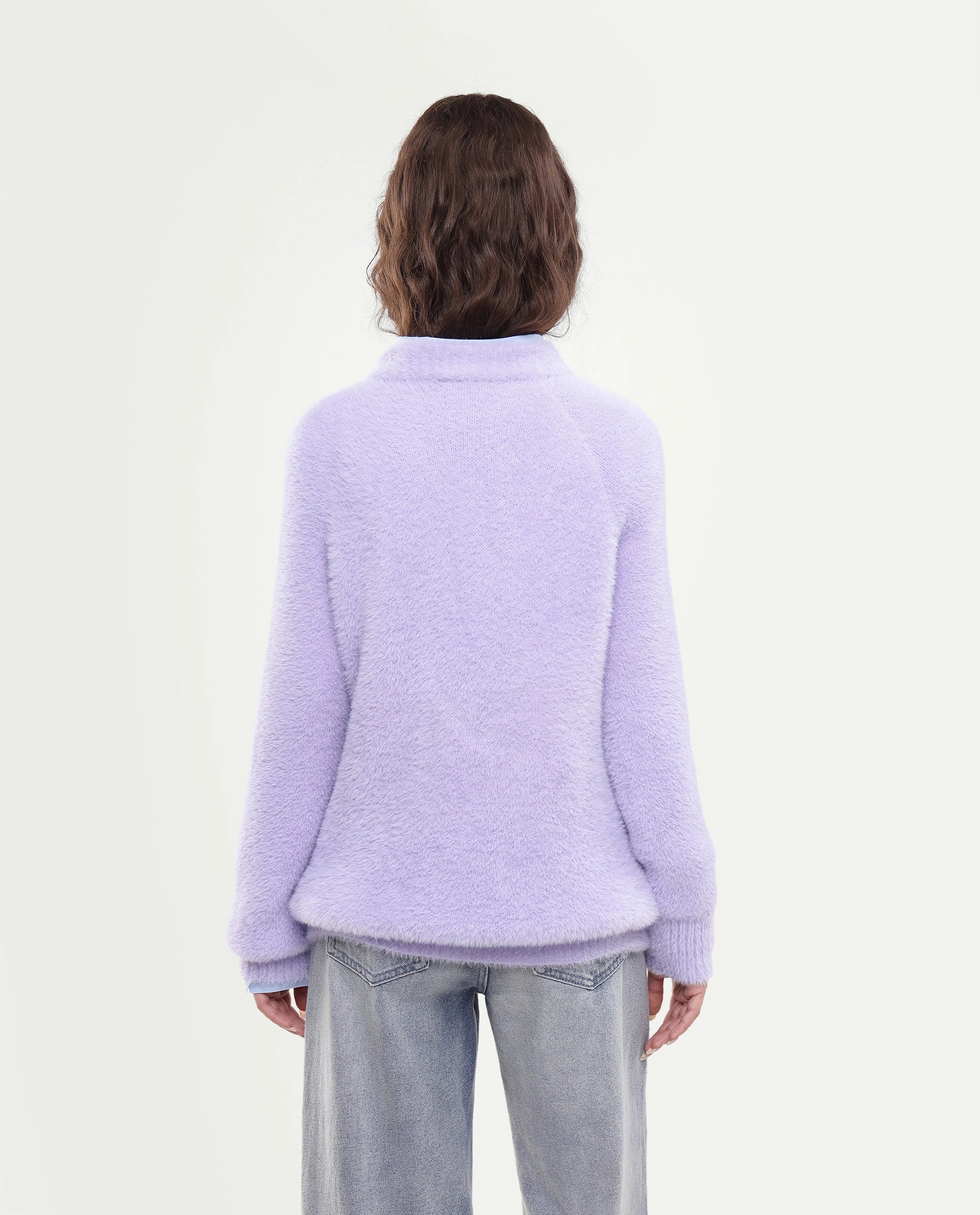 Rareism Women's Mitsi Light Purple Plain Nylon Relaxed Long Sleeves Sweater