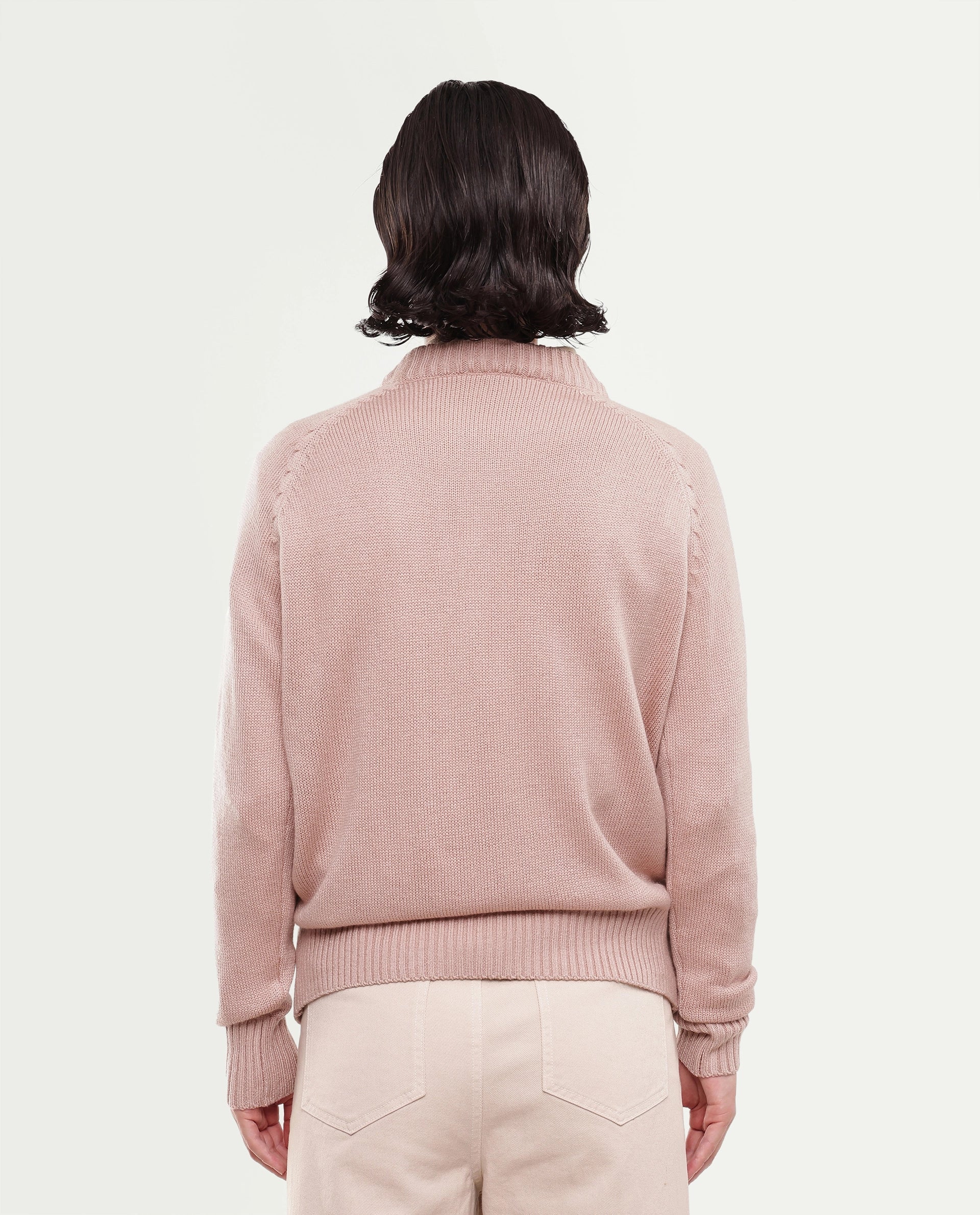 Rareism Women's Mitso Dusky Pink Plain Acrylic Relaxed Long Sleeves Sweater