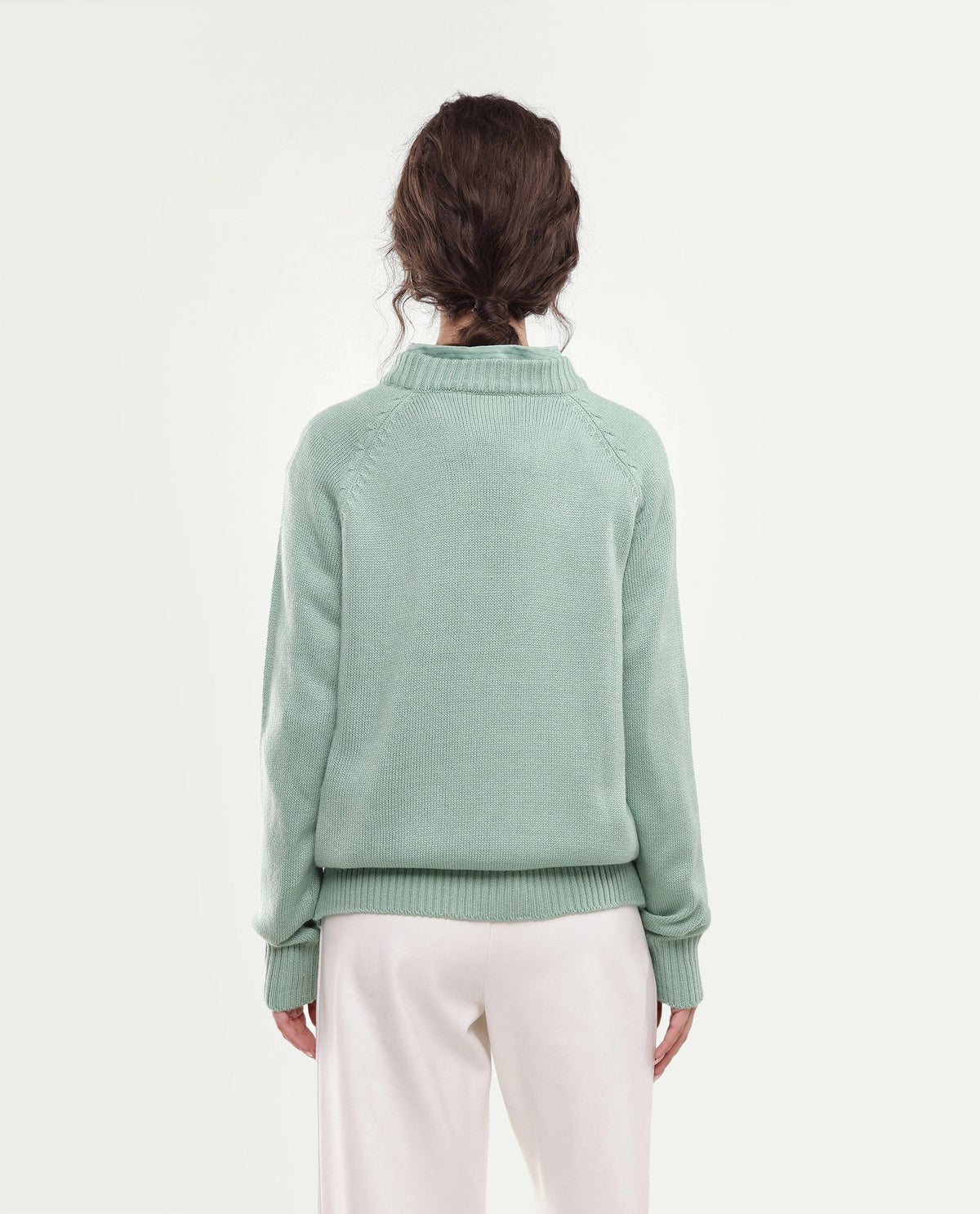 Rareism Women's Mitso Light Blue Plain Acrylic Relaxed Long Sleeves Sweater