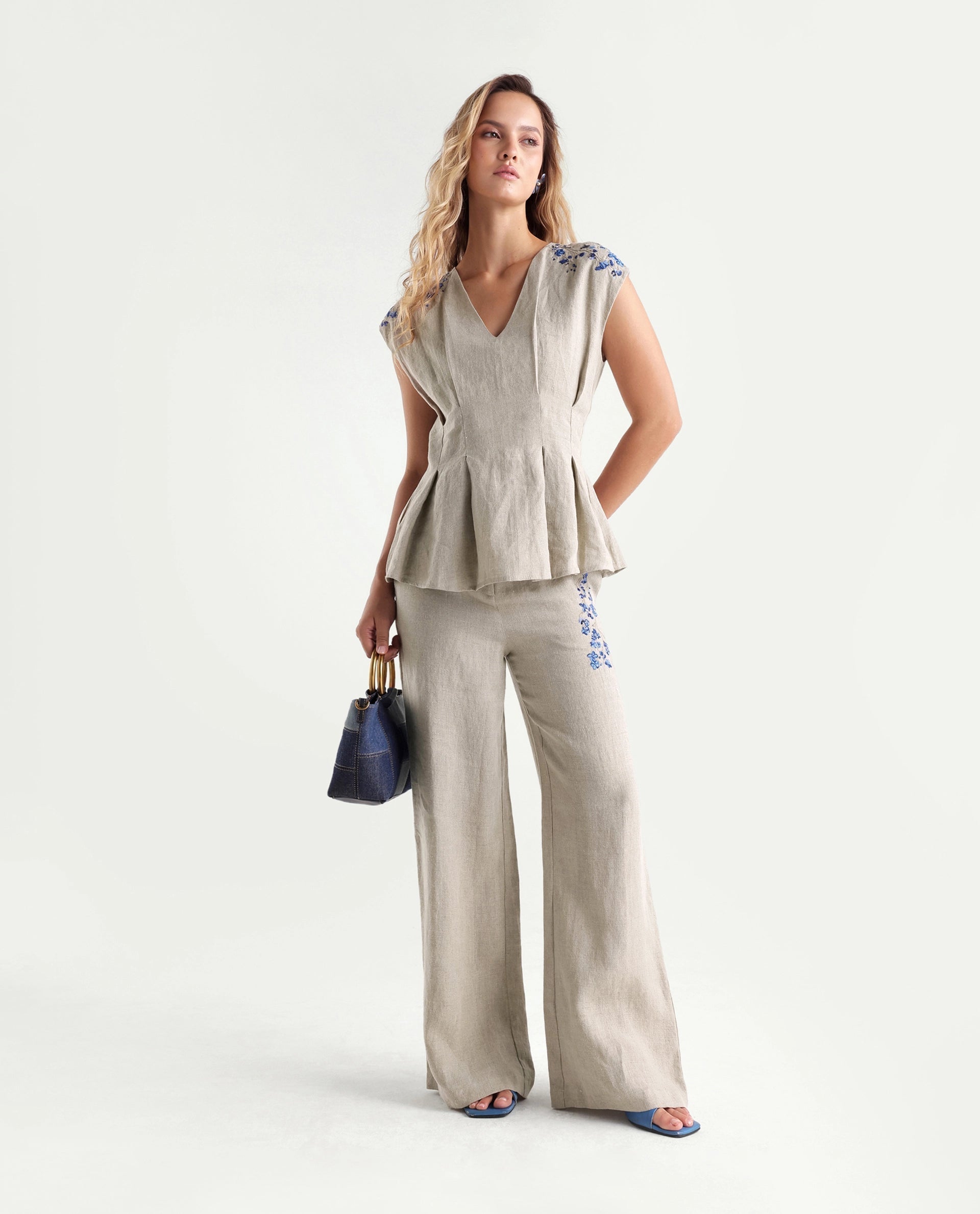 Rareism Women's Rubin-T Dusky Beige Plain Linen Regular Sleeveless Top