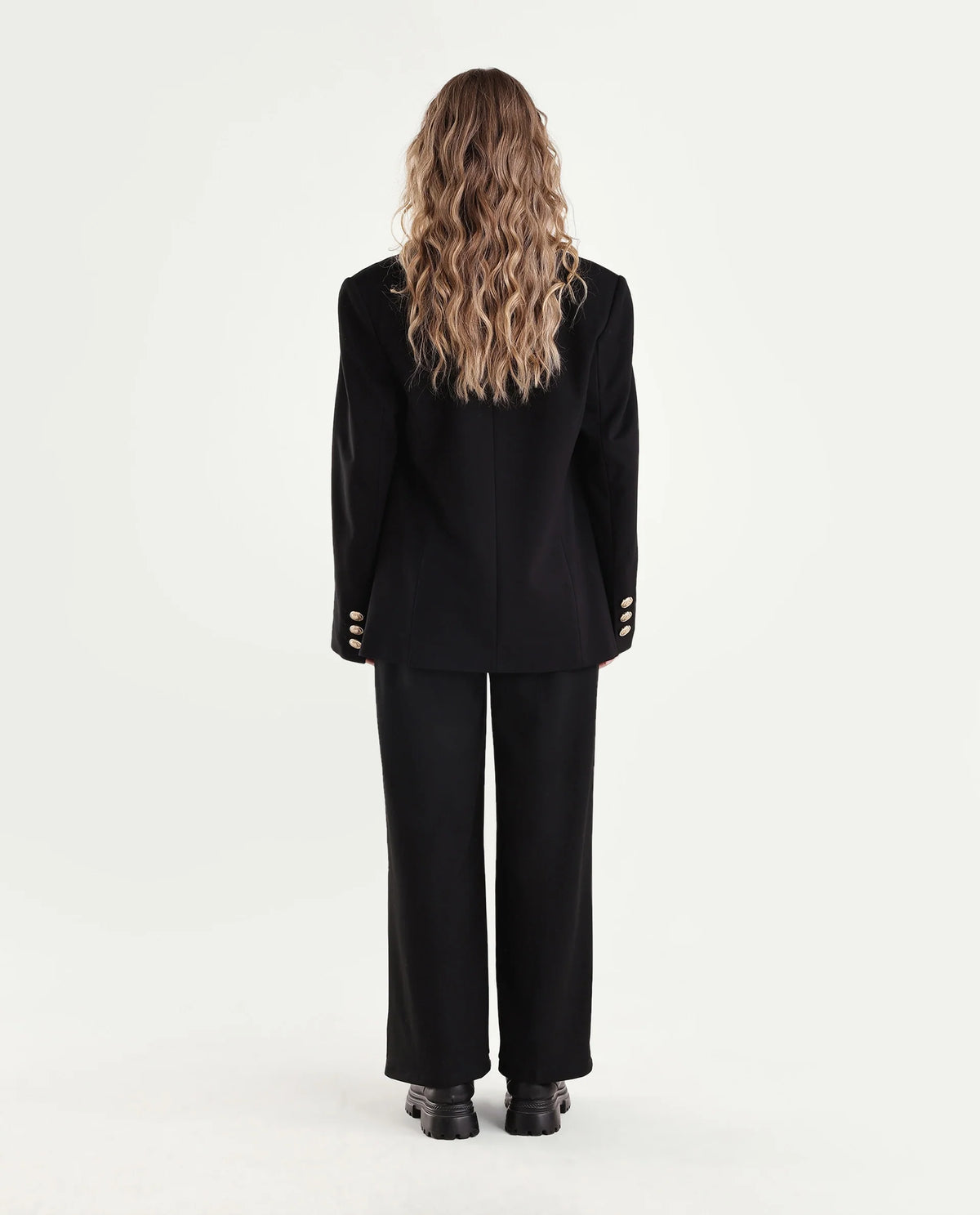 Rareism Women's Widraw Primary Black Polyester Blend Button And Zip Wide Leg Plain Trouser