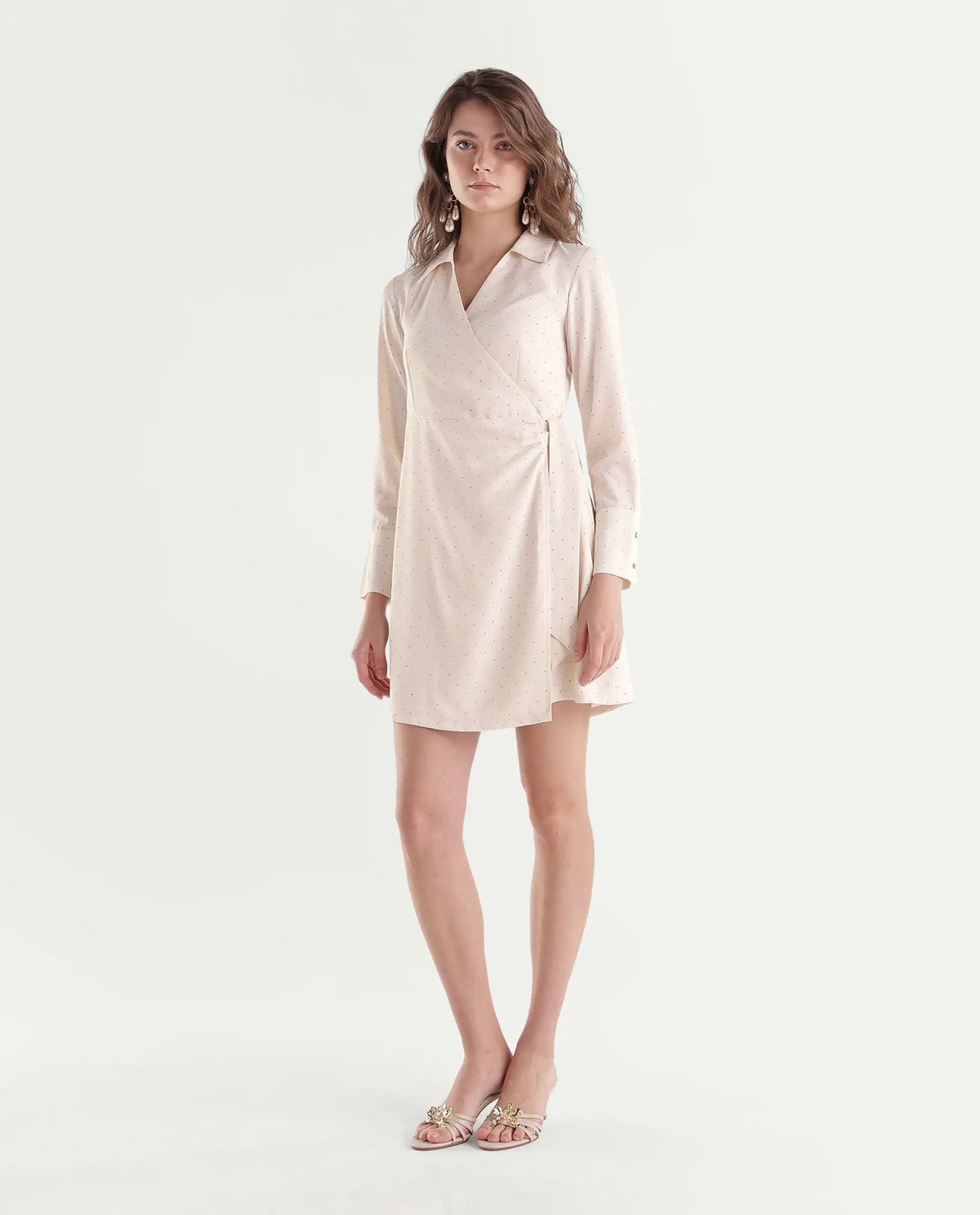 Rareism Women's Talina Primary Beige Polyester Over Lap Wrap Plain Dress