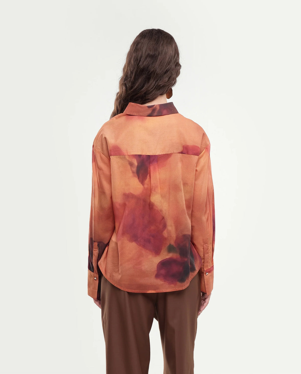 Rareism Women's Goss Rust Abstract Print Cotton Relaxed Fit Long Sleeve Shirt