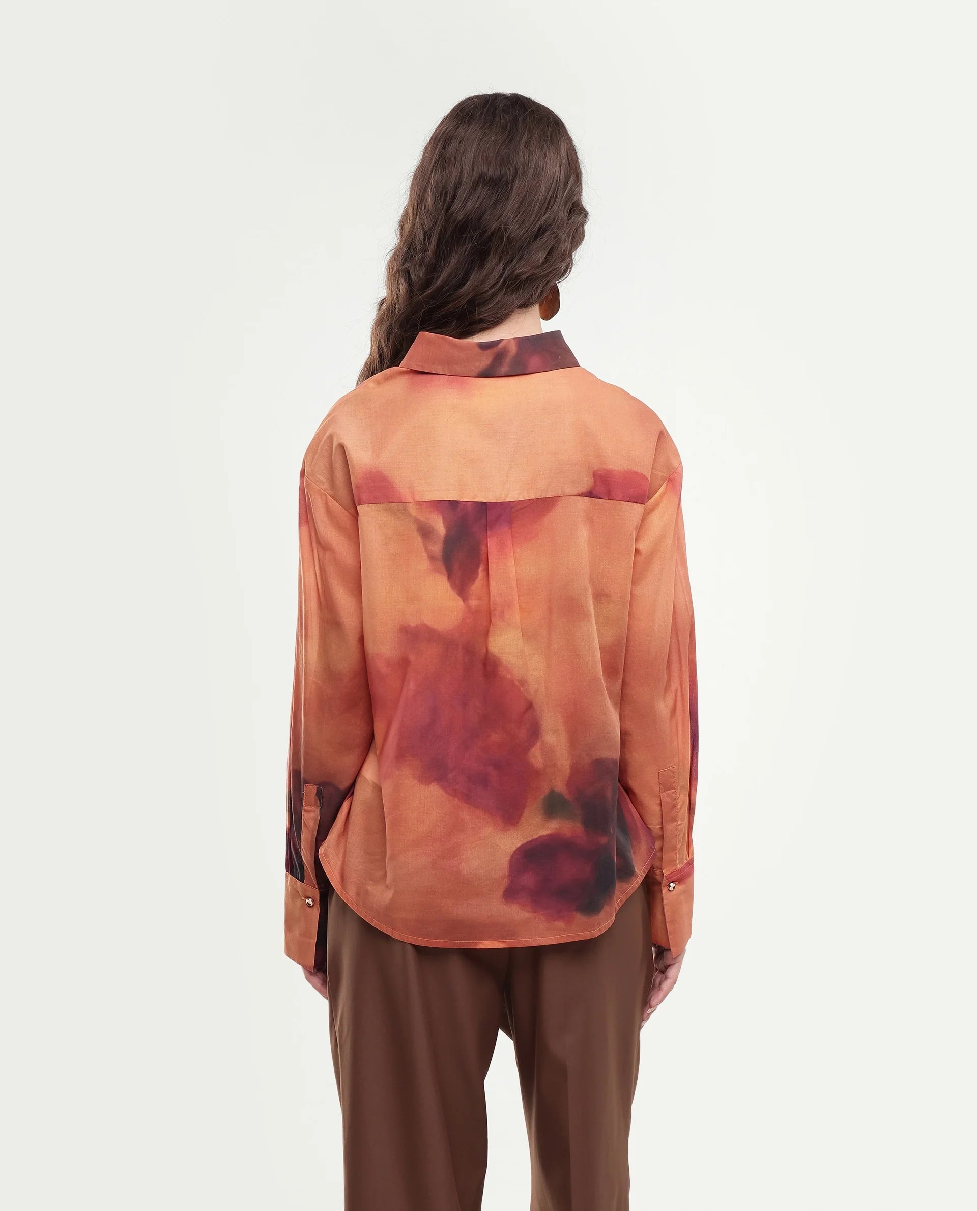 Rareism Women's Goss Rust Abstract Print Cotton Relaxed Fit Long Sleeve Shirt