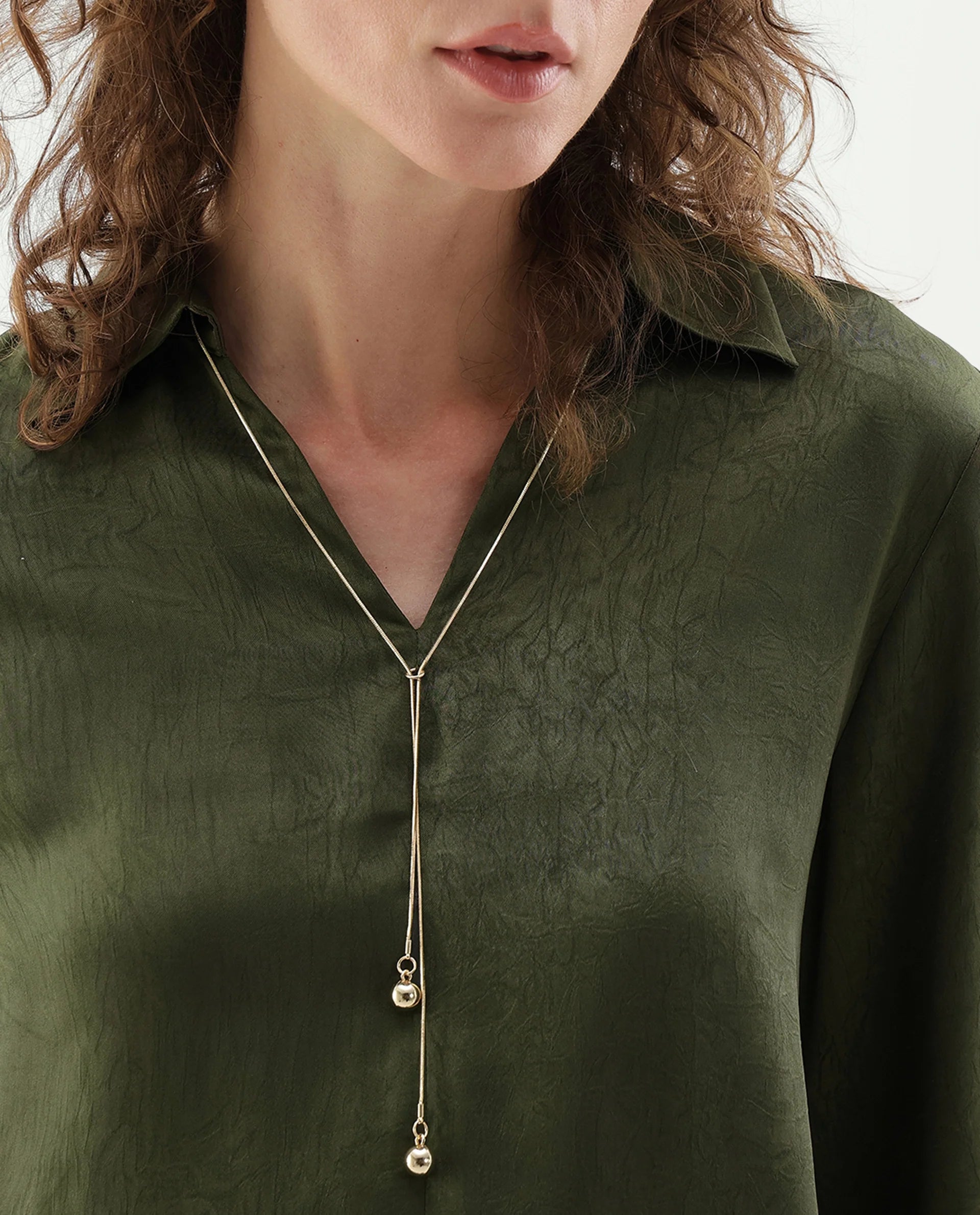 Rareism Women's Glania Dark Olive Polyester Regular Fit Top