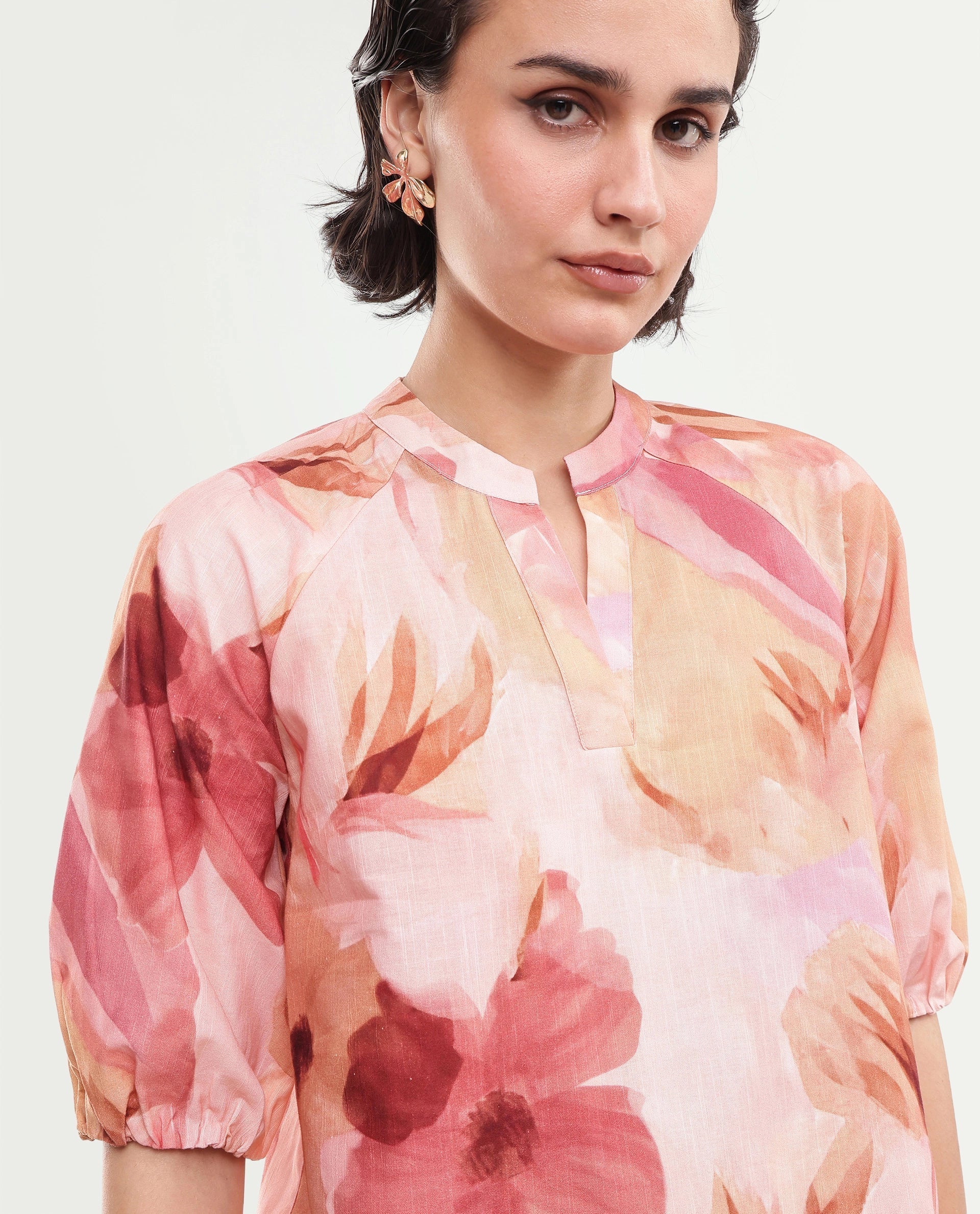 Rareism Women's Fulus Multi Floral Cotton Regular Short Sleeves Top