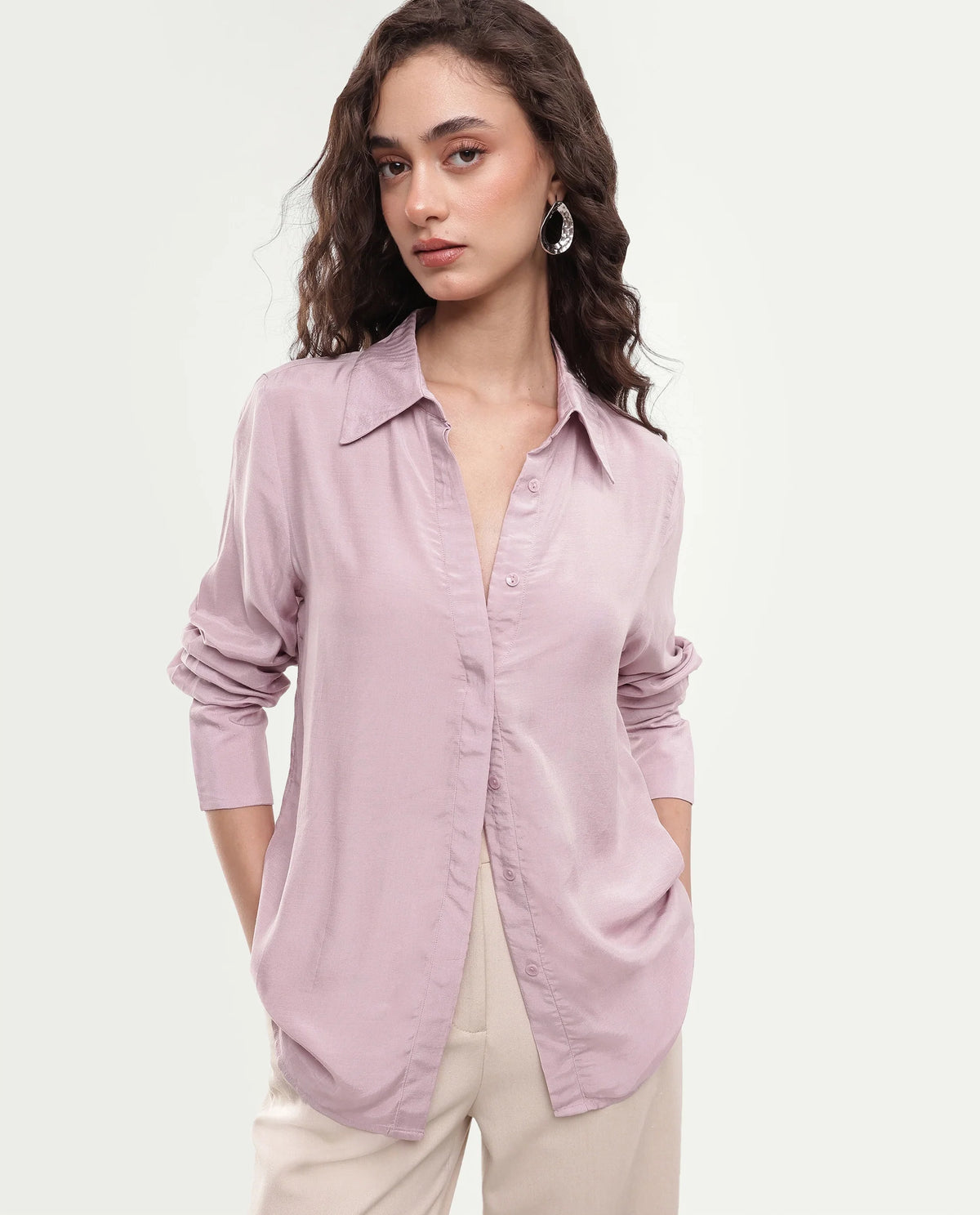 Rareism Women's Irena Dusky Pink Viscose Blend Button Regular Fit Shirt