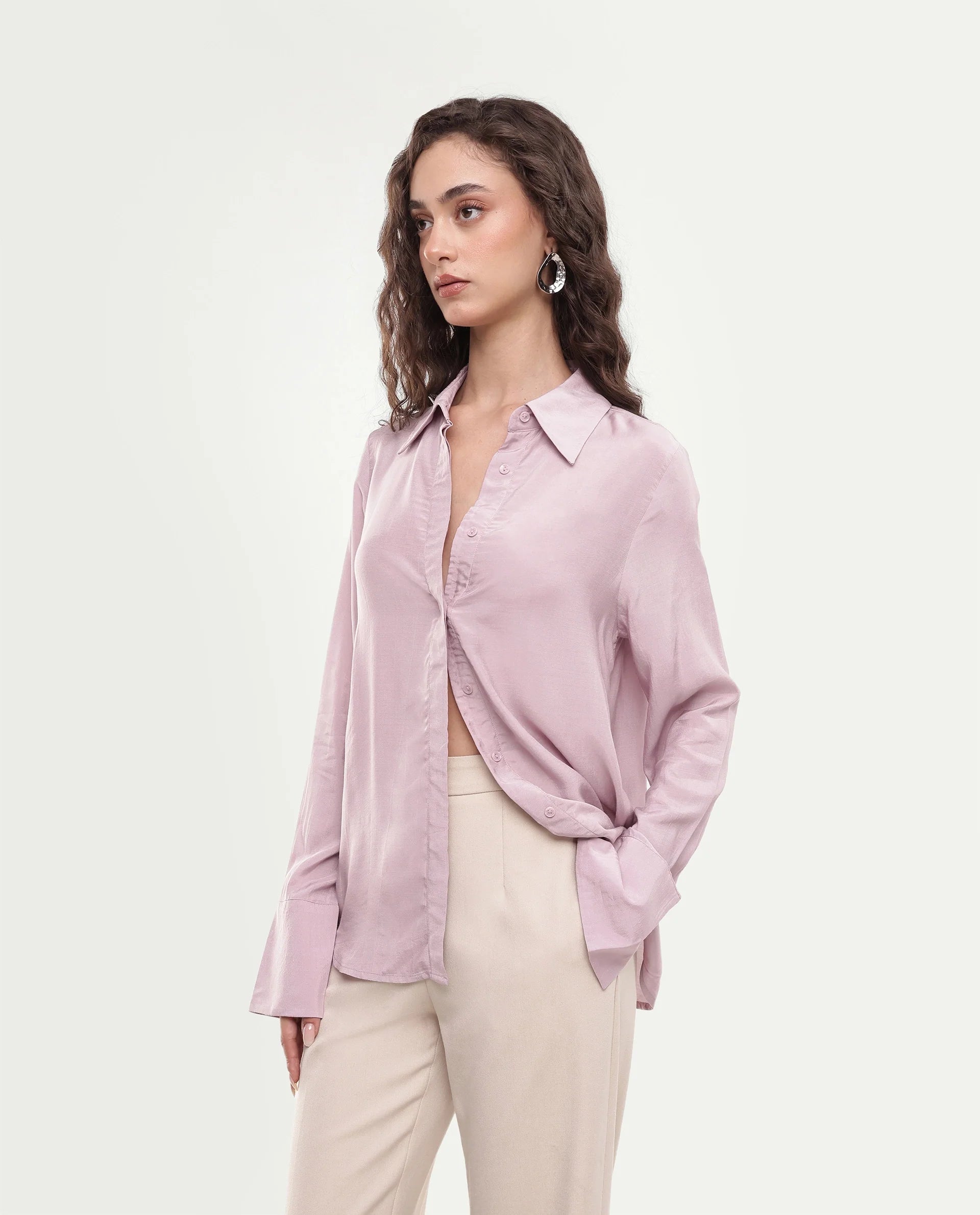Rareism Women's Irena Dusky Pink Viscose Blend Button Regular Fit Shirt