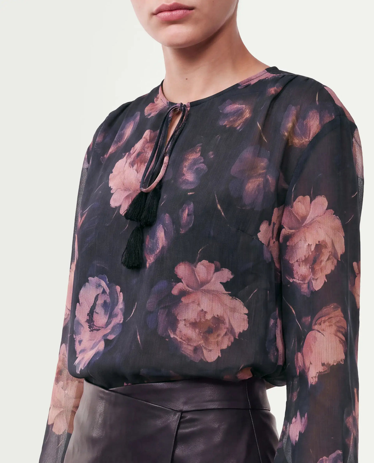 Rareism Women's Ivani Black Polyester Tie-Up Regular Fit Floral Print Top